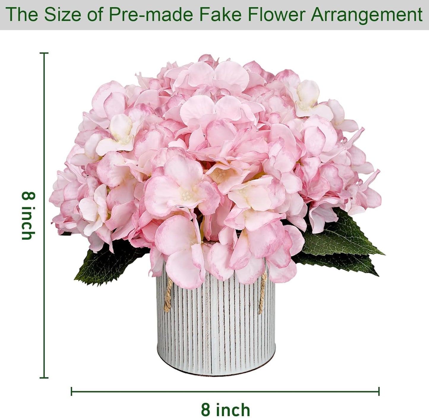 Flower Table Centerpieces - Set of 6 Floral Arrangement Artificial Wedding Hydrangeas Floral Arrangement with Rustic Metal Vase for Bridal Tea Party Event Decorations - Pink