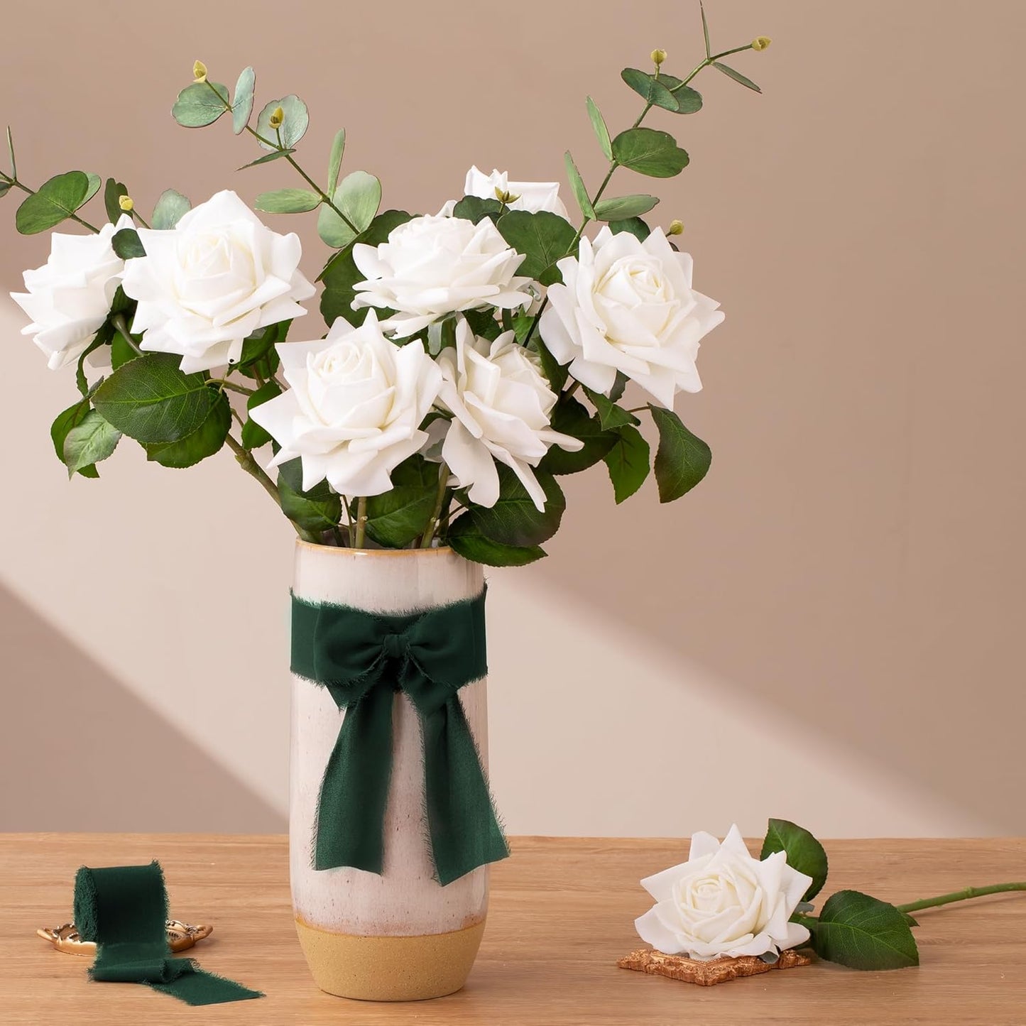 DORIS HOME 2" x21Yd Chiffon Ribbon for Flower Bouquet, Green Series Fabric Ribbon for Gift Wrapping, Handmade Frayed Ribbon for Wedding/Christmas Decorations