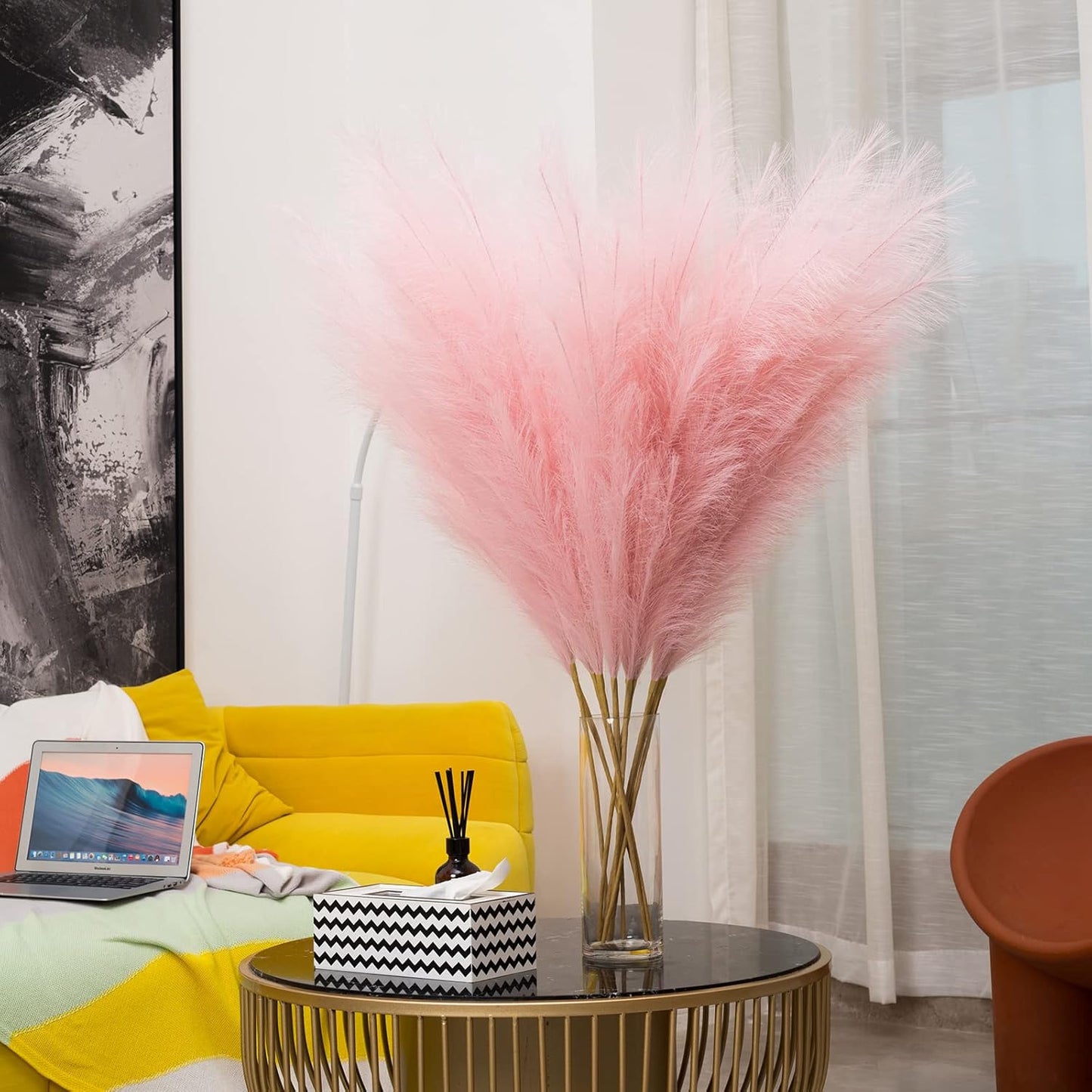 EVODIS Faux Pampas Grass 6 Stems, Artificial Pampas Grass - 43 inch Total Extra Large Pompass Grass Tall Pompous Boho Flower Arrangement and Floor Vase Filler Home Decor for Room Wedding Party