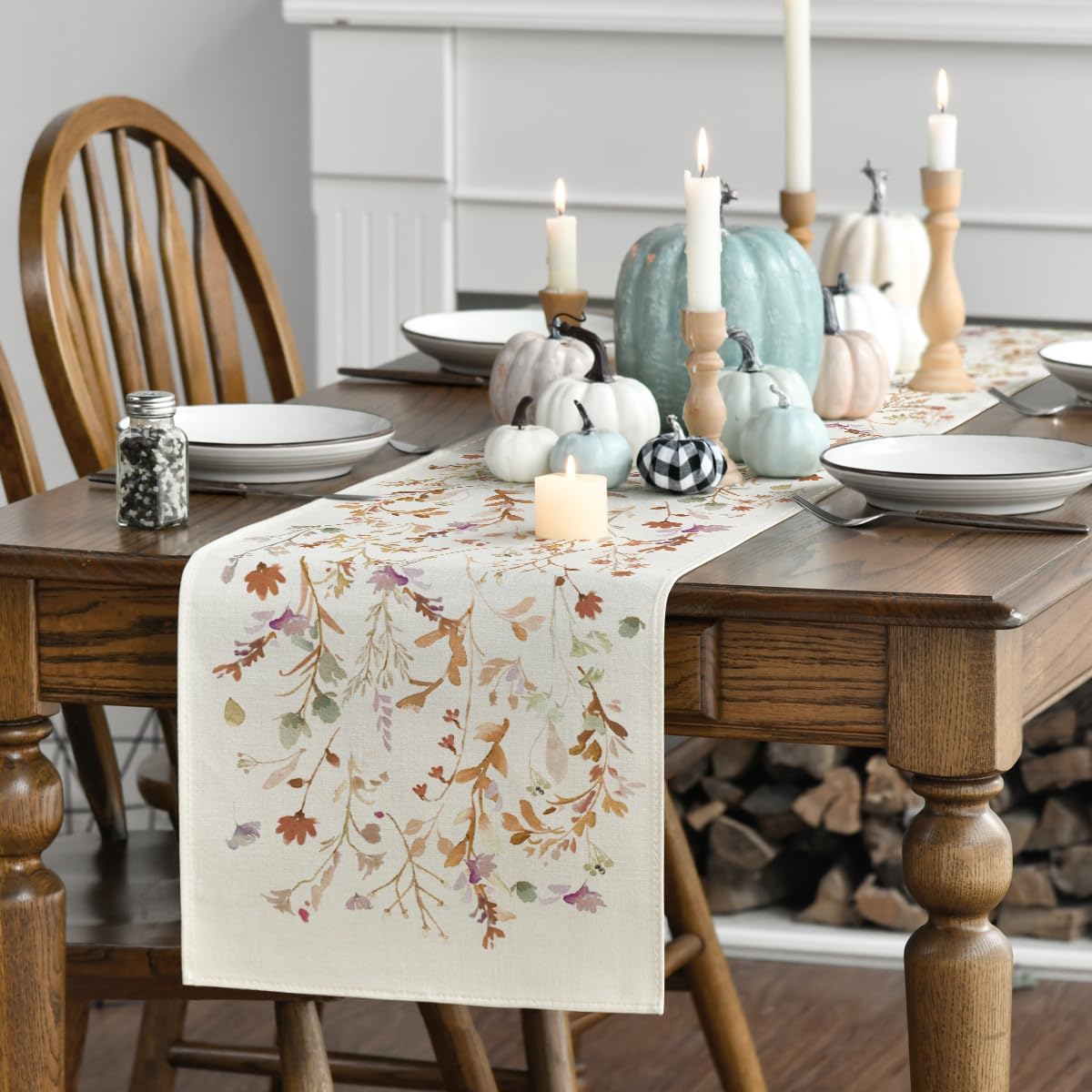 Artoid Mode Floral Leaves Fall Table Runner, Wild Flowers and Grasses Seasonal Autumn Kitchen Dining Table Decoration for Home Party Decor 13x48 Inch