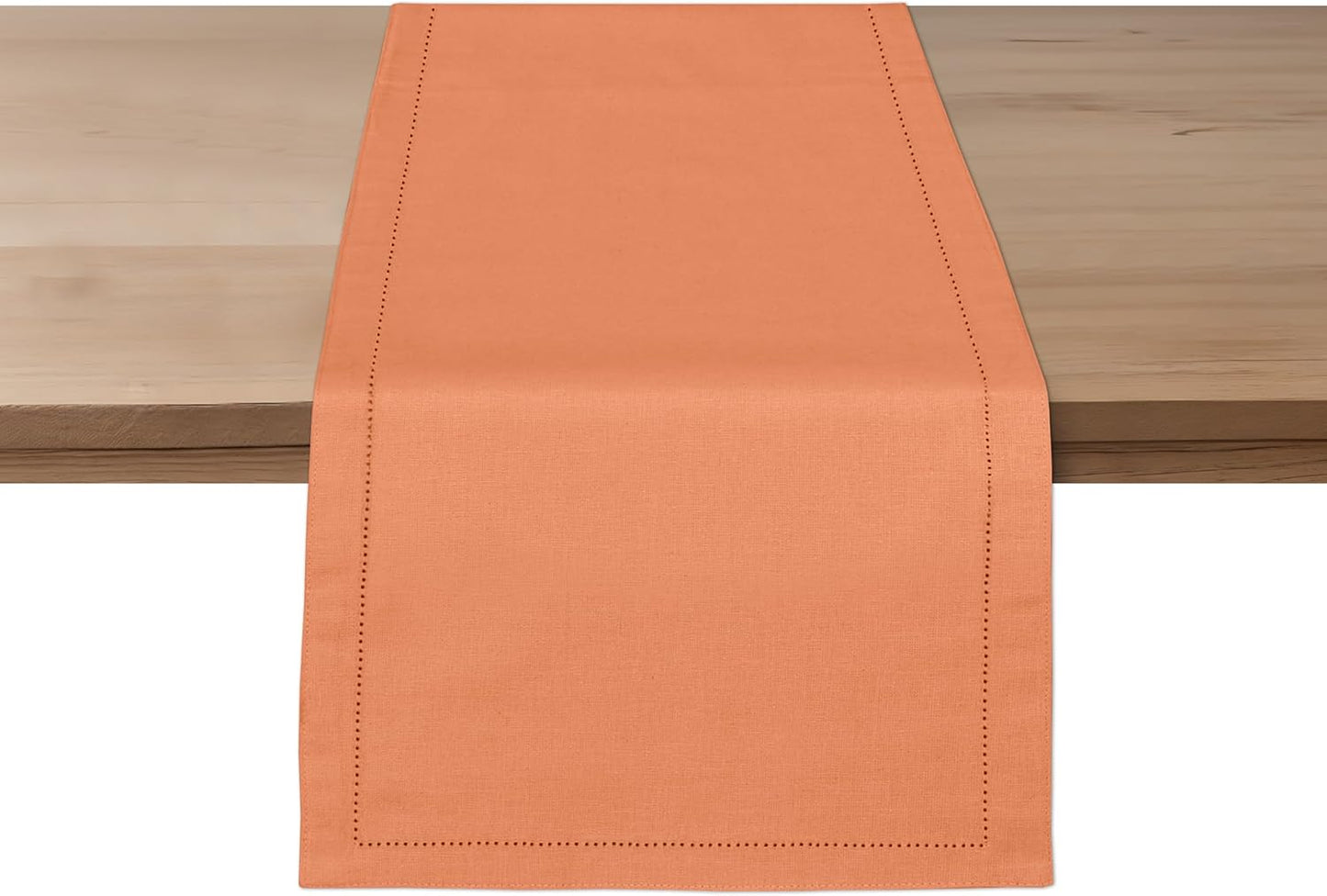 Ruvanti Linen Table Runner 72 Inches, Classic Hemstitch, Washable, Reusable, Non-Slipping, Stain Resistant- Perfect for Parties, Weddings, Dinners, Thanksgiving, Christmas, Indoor use – Orange