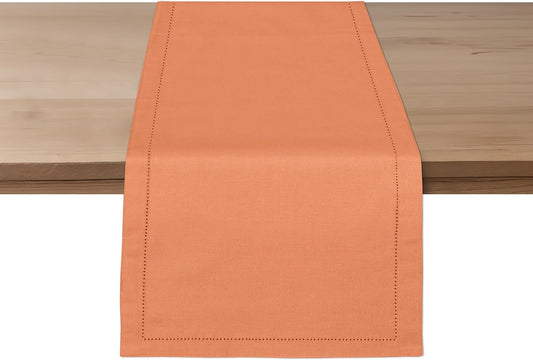 Ruvanti Linen Table Runner 72 Inches, Classic Hemstitch, Washable, Reusable, Non-Slipping, Stain Resistant- Perfect for Parties, Weddings, Dinners, Thanksgiving, Christmas, Indoor use – Orange