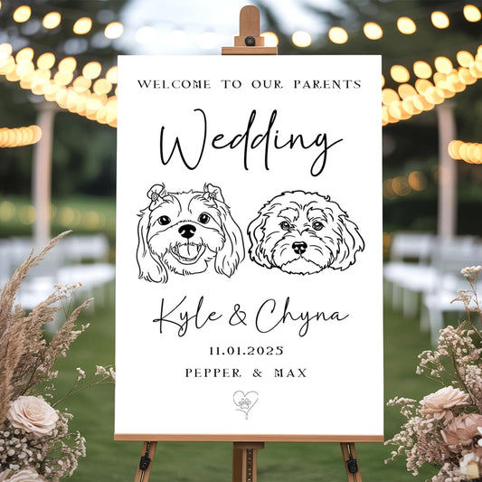 Personalized Pet Wedding Welcome Sign Using Pet Photo, Custom Dog Cat Welcome To Our Wedding Signage Drawing, Custom Gifts for Weddings, Christmas, Engagement Party, Anniversary,