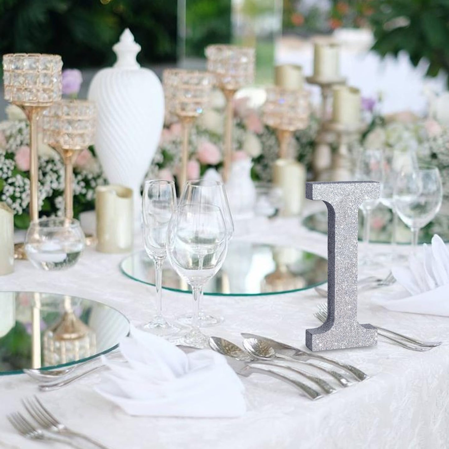 TONIFUL 8 Inch Silver Glitter Letter I Table Centerpiece A-Z Silver Birthday Party Decorations,Silver Alphabet I for Birthday,Chrismas,Graduation,Bridal Shower,Wedding,Anniversary Party Supplies