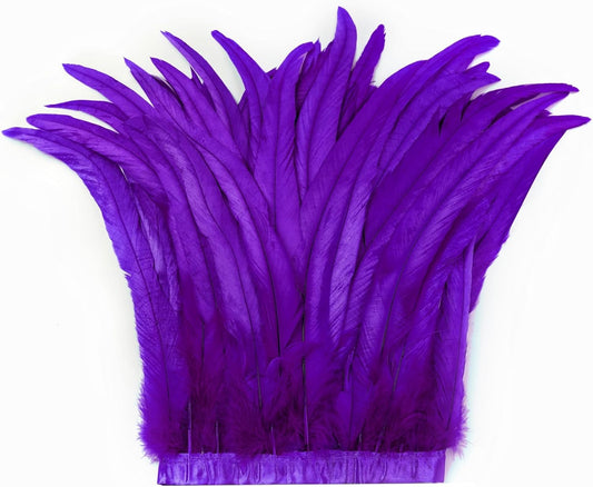 Holmgren Purple Rooster Feather Trim - 10-12inch 2 Yards Large Rooster Tail Feathers Fringe Trim for DIY Sewing Crafts, Feather Cape Shawl, Mardi Gras Party Costume Decoration (Purple)