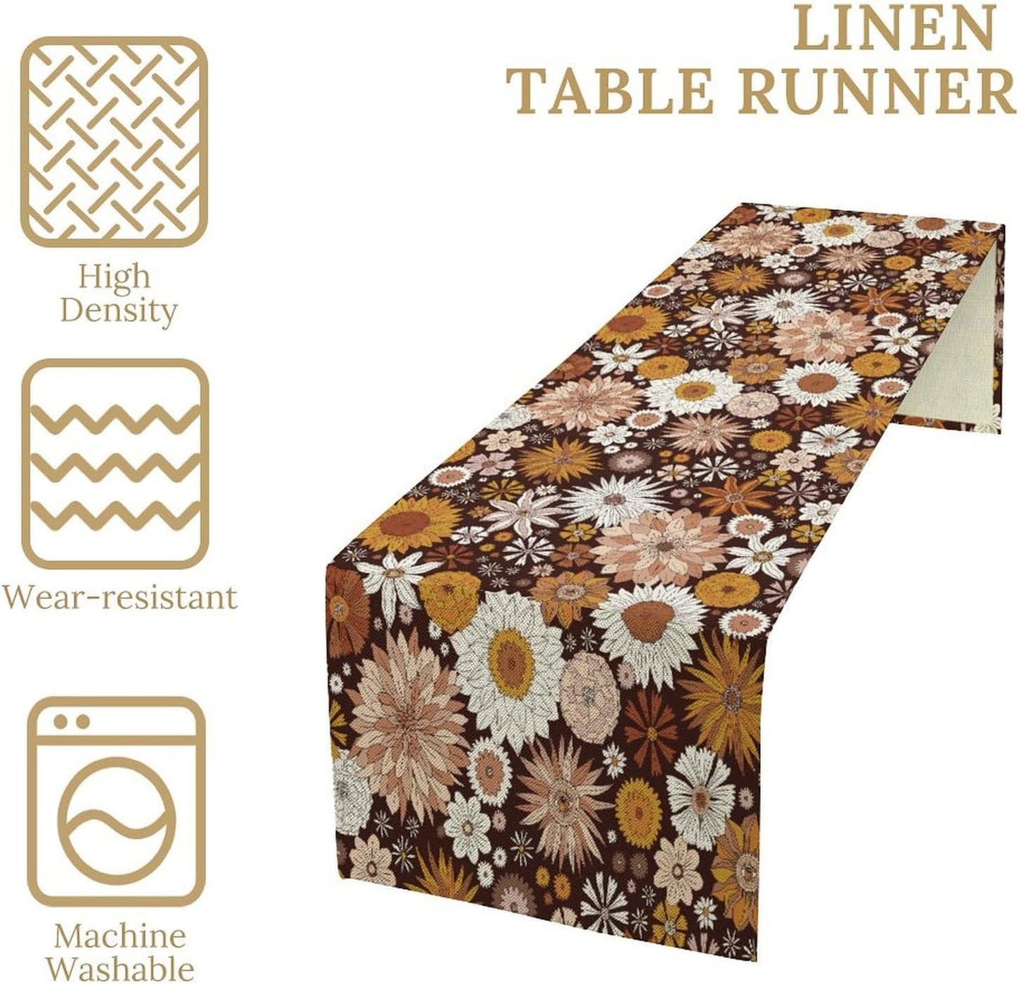 Boho Floral Table Runner, Vintage Country Farmhouse Daisy Flowers Modern Kitchen Dining Room Decoration for Indoor and Outdoor Wedding Party Banquet Table Runner 13x70 Inch