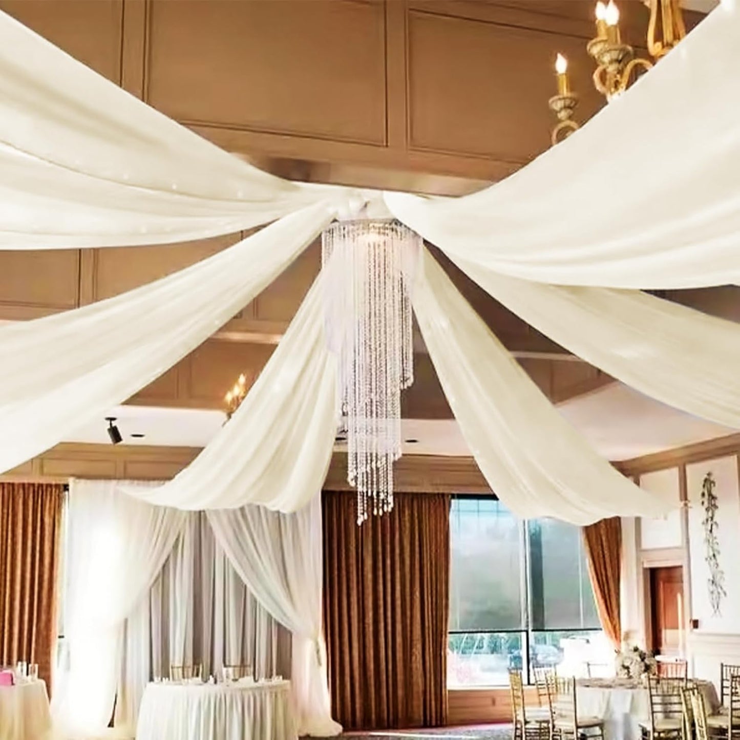 6 Panels Ivory Ceiling Drapes 5ftx20ft Wedding Ceiling Drapes Chiffon Fabric Arch Draping Sheer Curtains Soft Drapery Draping Wedding Ceiling Decorations for Party Ceremony Stage Swag