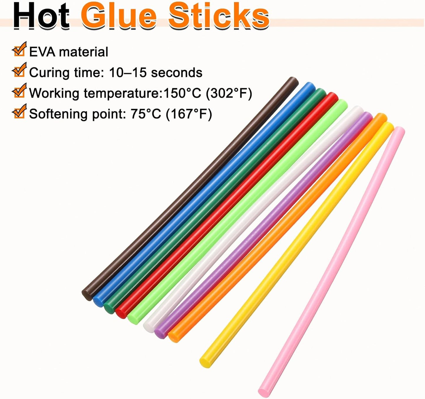 HARFINGTON 10pcs Hot Glue Sticks 0.28" Dia x 9.84" Long EVA Mini Hot Melt Adhesive Glue Stick for Hot Melt Gun Wood Plastic Glass Flowers Fabrics Foam, Multicolor