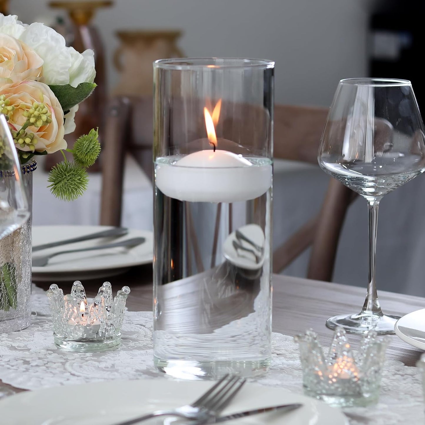 WDHODEC Cylinder Flower Vases 6PCS, Hurricane Candle Holders Pillar Votives Floating Candles Holder, Clear Glass Vase for Wedding Party Decoration 10" 7.8" 6"