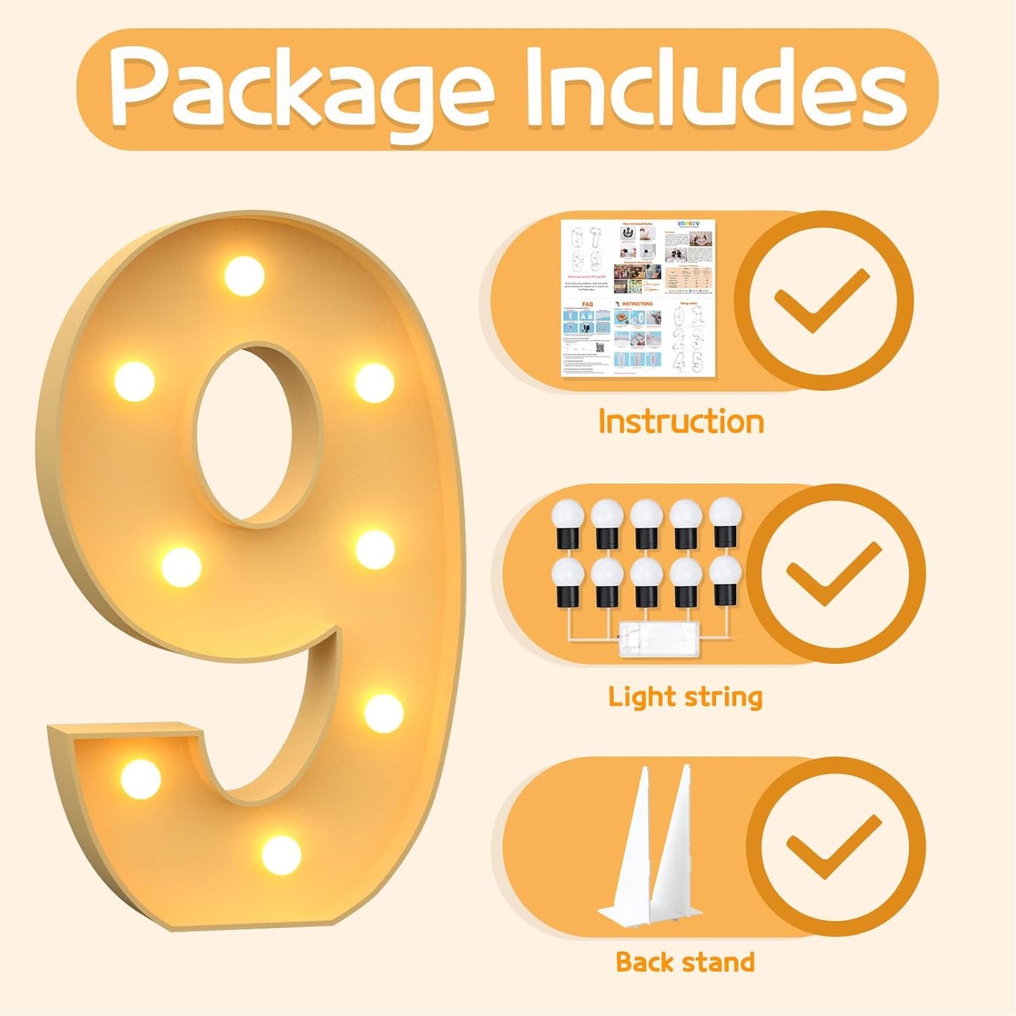 Marquee Numbers 3 Feet Tall Large Light Up Numbers 9th 90th On Cloud 9 Birthday Decorations Girl Boy Big Yellow Light Outdoor Anniversary Decorations Balloon Arch Kit Party Backdrop 9