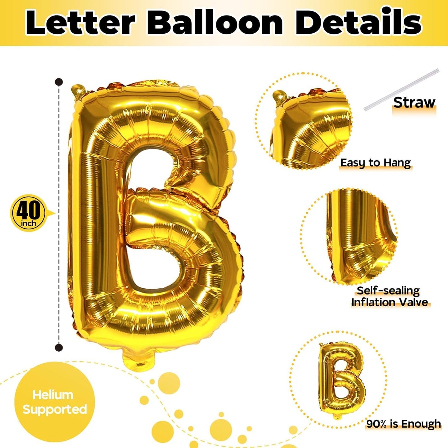 Foil Letter Balloons 40 Inch, Big Alphabet B Word Balloons, Large Self Inflating Name Balloon Letters Gold Decor, Helium Custom Letter Balloons for Women Birthday Party Anniversary Decoration Supplies