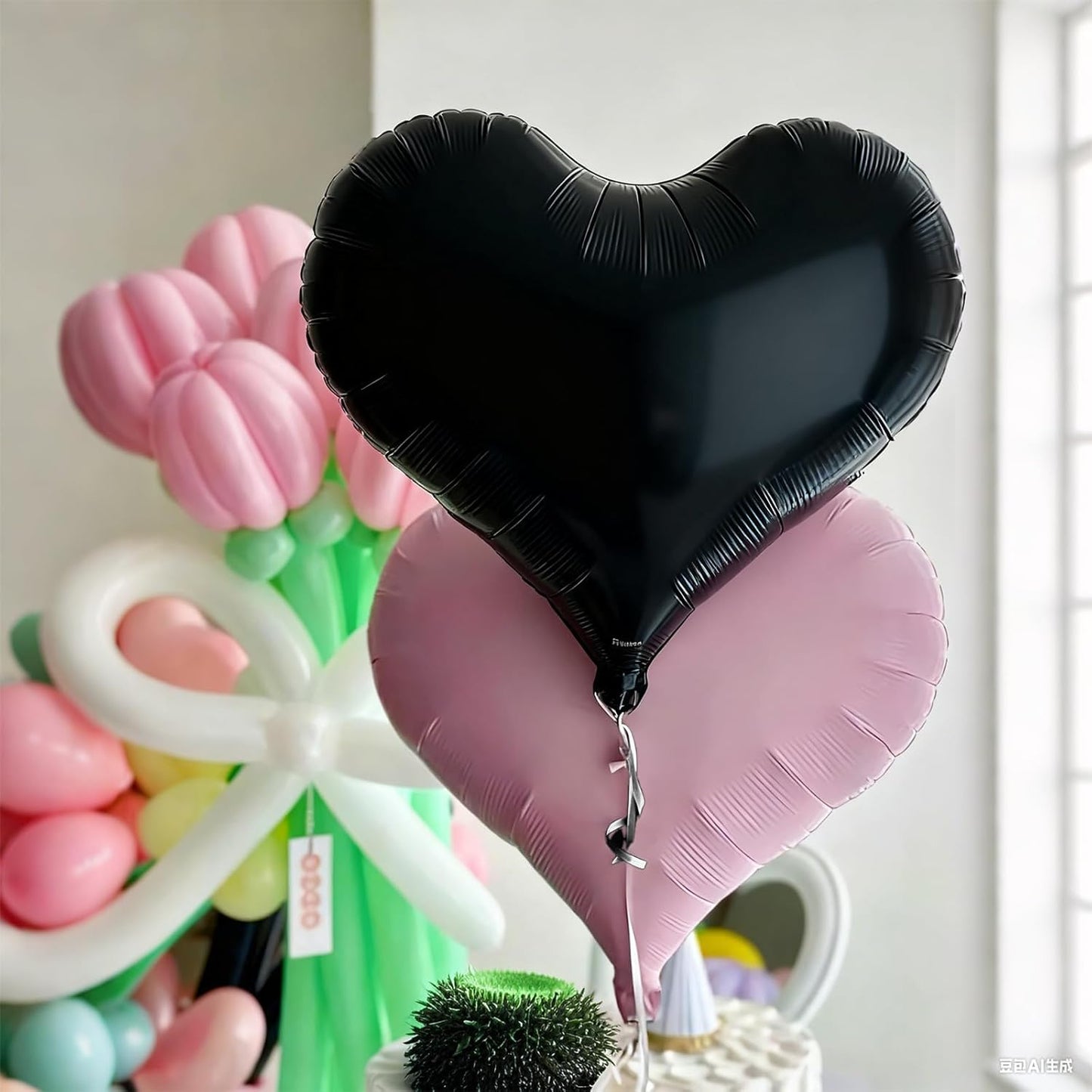Pink Black Heart Balloons,24Inch Large Pink Black Heart Foil Balloons for Valentine's Day Birthday Wedding Baby Shower Anniversary Decorations