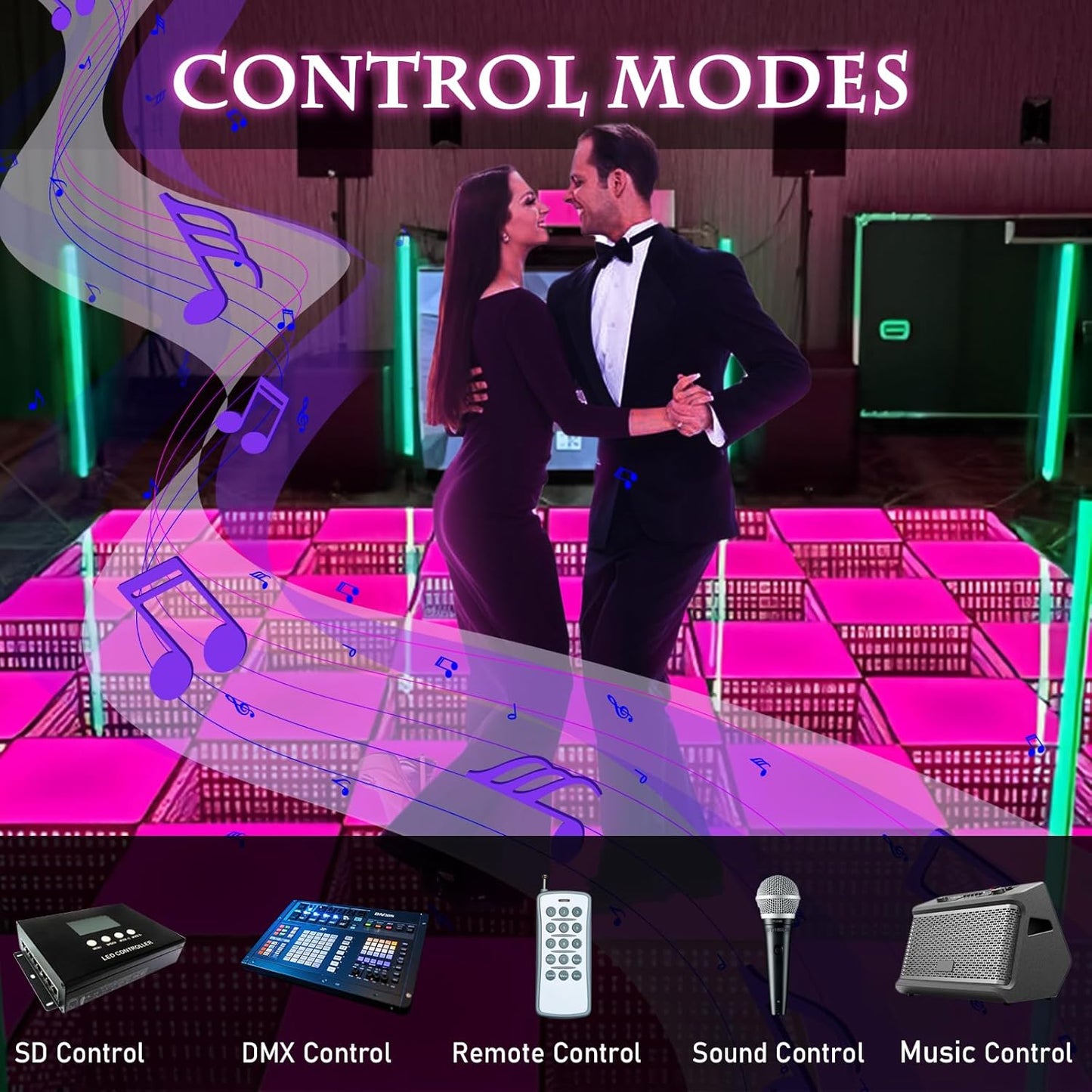 Dance Floor Stage Lights Tempered Glass Infinity Mirror Panel 3D Effect Led Dance Floor for Wedding Party Customizable (3D+RGB-Magnetic, 25PCS(8.2FTX8.2FT))