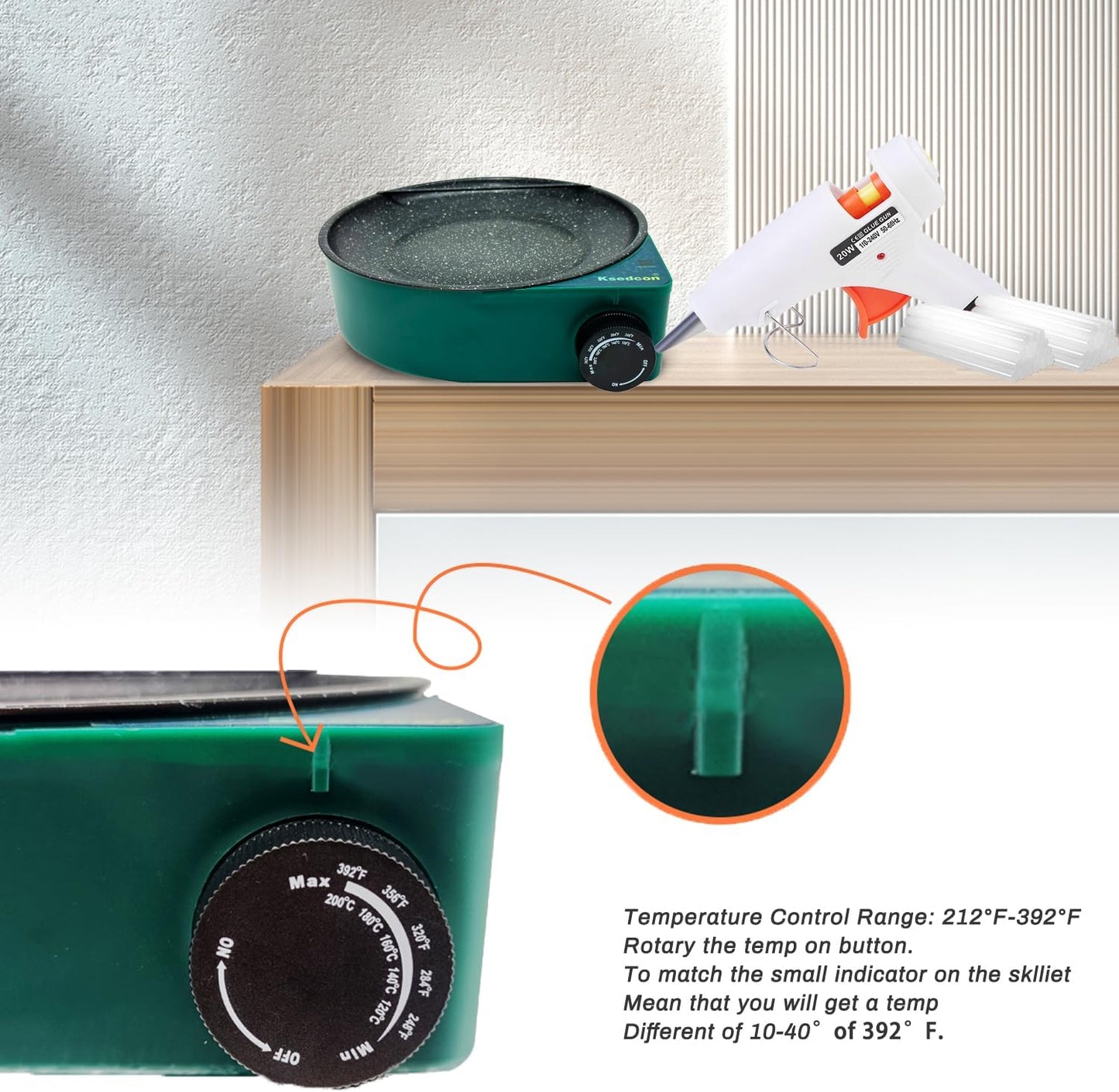 Hot Glue Melting Pot, Electric Floral Dipping Skillet Kit for Crafts with Premium 40 Glue Sticks and Mini Gun 20W for DIY Arts&Crafts