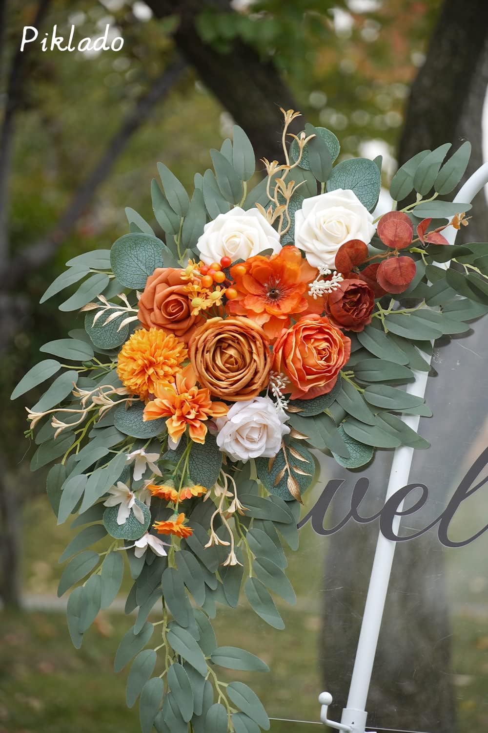 Faux Flower Swag Set of 2 for Wedding Welcome Signs Floral Swag Wedding Reception Ceremony Signs Decor (Orange)