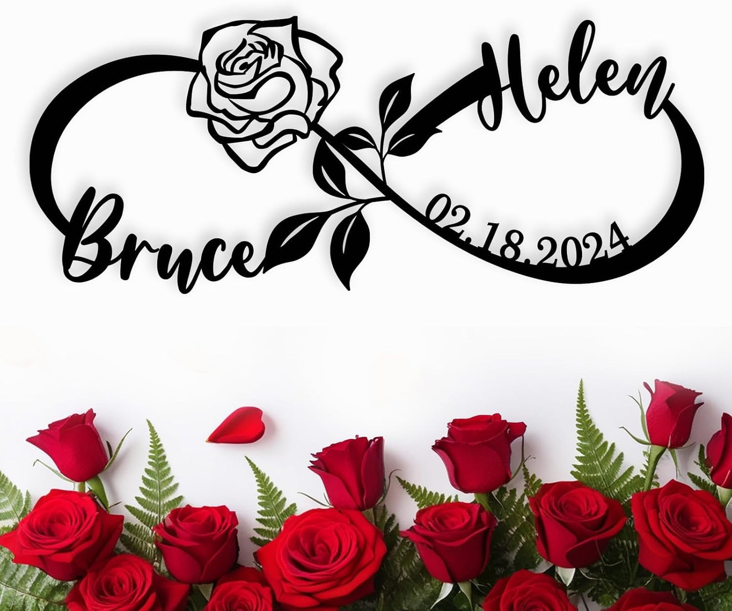 Custom Infinity Sign, Personalized Couples Name Sign, Infinity Metal Name Sign, Personalized Wedding Gifts, Love Name Sign, Infinity Wall Decor with Flower, Anniversary Housewarming Gift