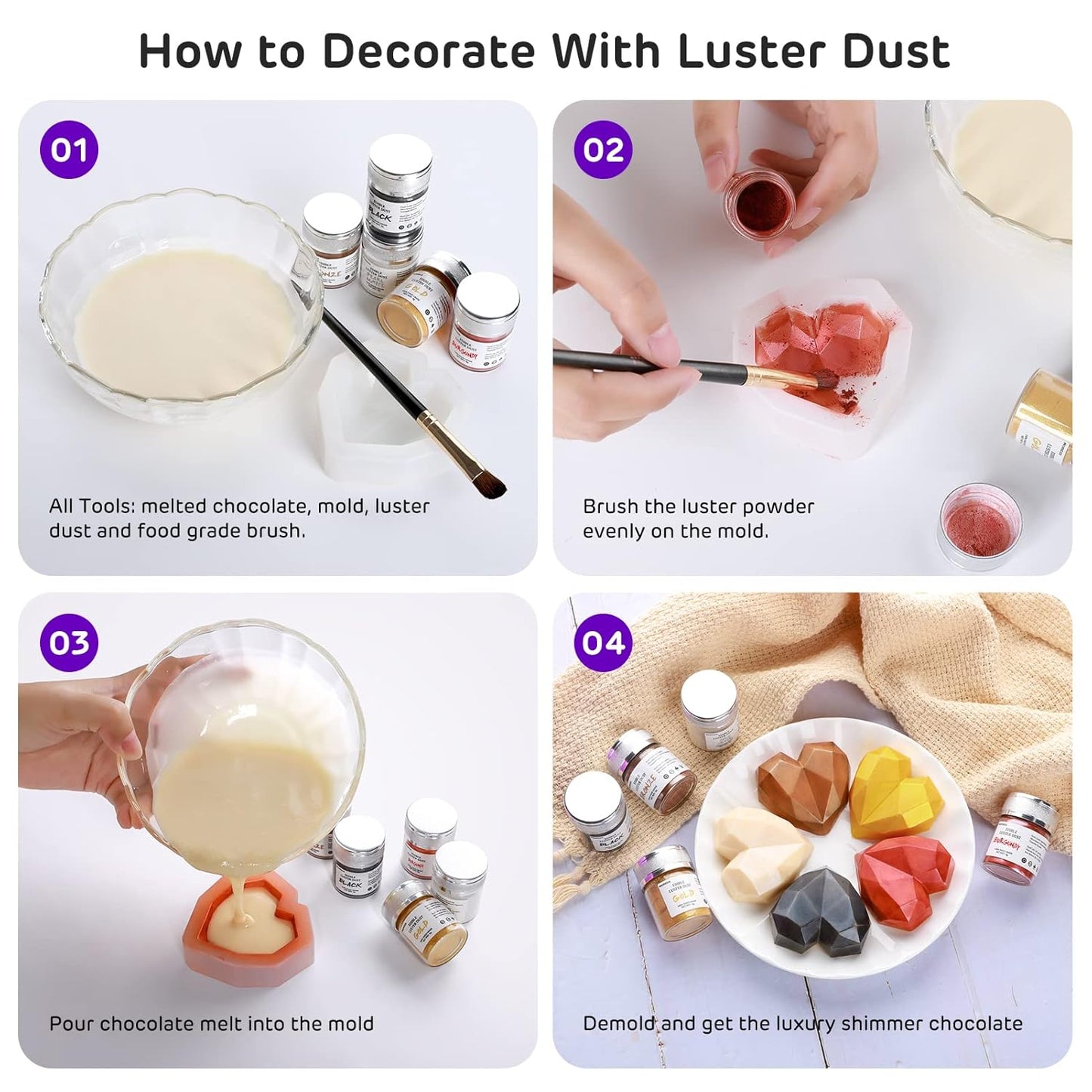 Nomeca Edible Luster Dust, 8 Grams Food Grade Shimmer Gold Cake Dust Metallic Food Coloring Powder for Cake Decorating, Baking, Fondant, Gumpaste, Chocolate, Candy, Drinks, Cookies - Purple