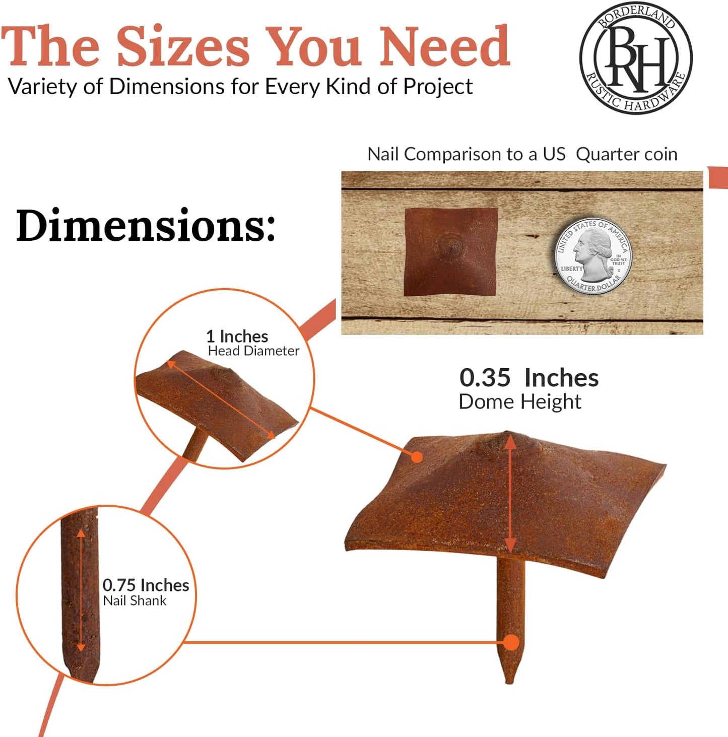 50 Pack 1" Square Head Iron Clavos Decorative Nails – Rusted – Handmade Rustic Square Fasteners for Farmhouse Shutters, Faux Wood Beams, Barn Doors, Shutters, and Gates – Ornamental Wood Accent