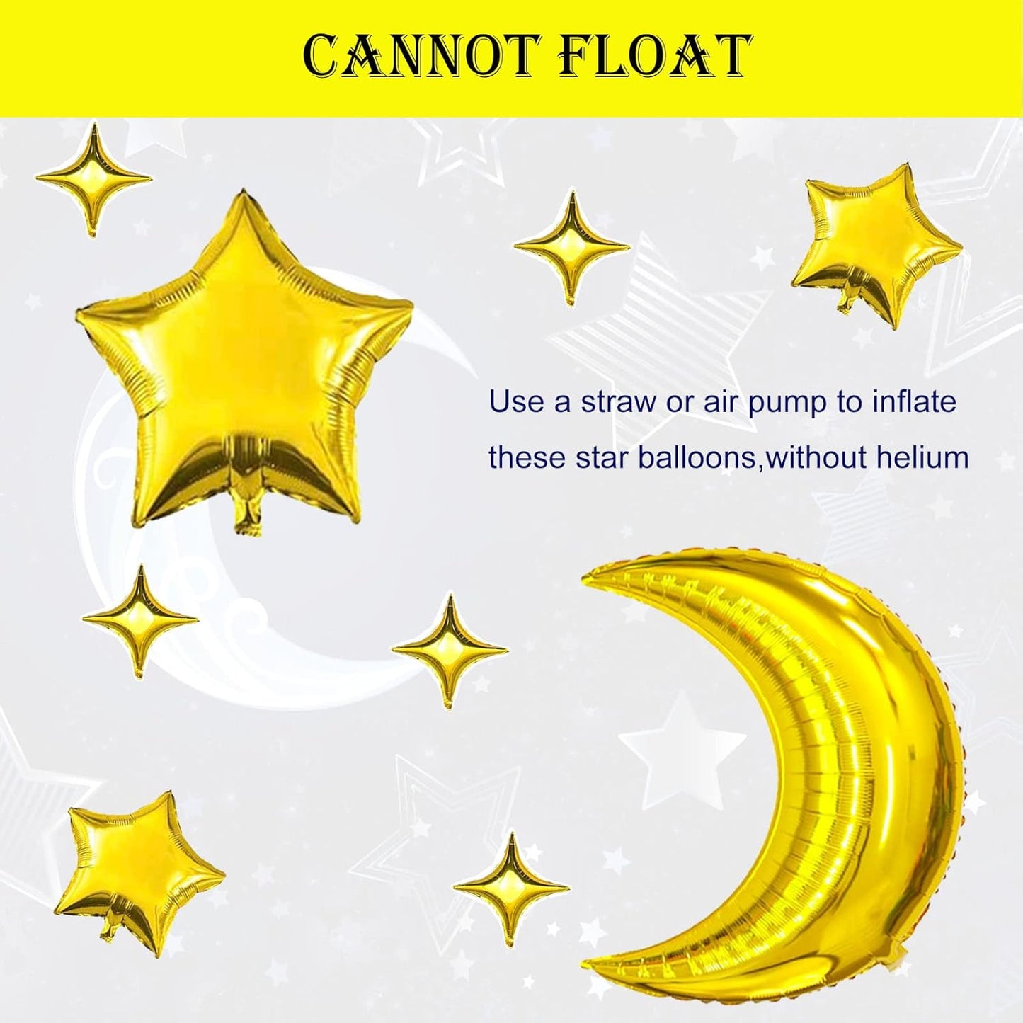 50pcs Moon and Star Balloons Gold，36"Moon Foil Balloons 18"10" Star Foil Balloons Four Pointed Star Balloon Mylar Balloon for Baby Shower Christmas Anniversary Wedding Birthday Party