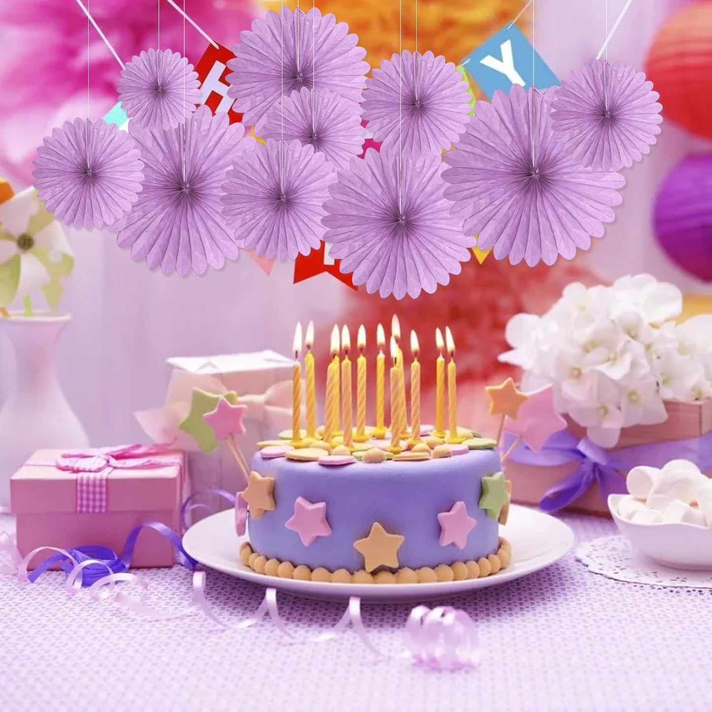 20 Pcs Light Purple Hanging Paper Fan, Hanging Honeycomb Round Paper Fans for Weddings, Birthdays, Christmas, Baby Showers, Classroom, Events Ceiling Party Supplies Decorations