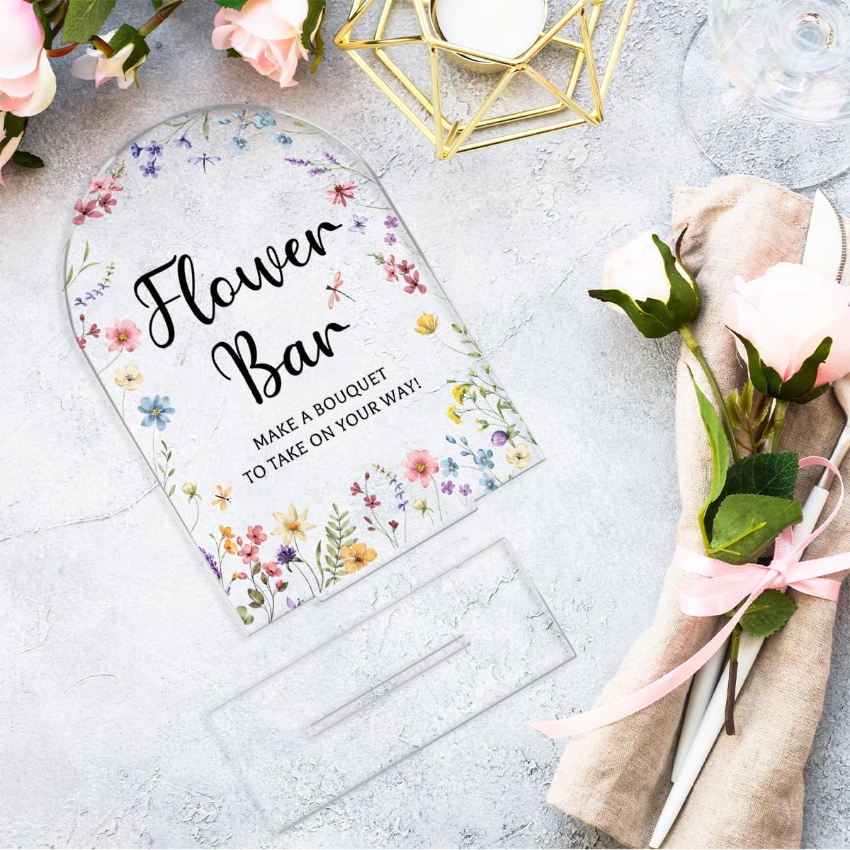 Wedding Sign Decor, Flower Bar Sign, 5x7 Inch Arch Acrylic, Wedding Sign for Reception & Event Party, Bridal Shower Decorations, Wedding Table Sign Accessories for Anniversary And Event (Flower)
