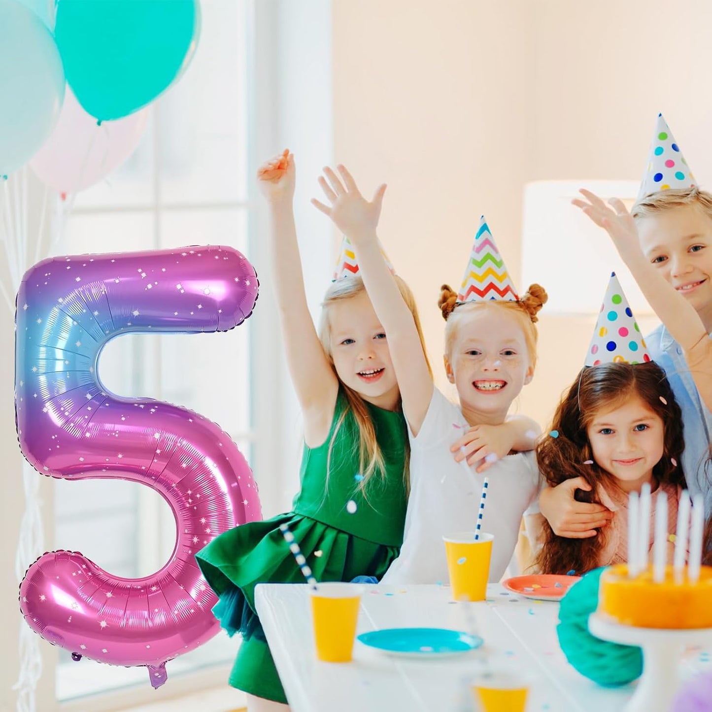 40 Inch Rainbow Gradient Balloon Number 9 Beige, Large Blue Pink Purple Foil Number Balloons Set 0-9, Starry Digital 9 Helium Balloons for Girls Women 9th Birthday Anniversary Party Decoration