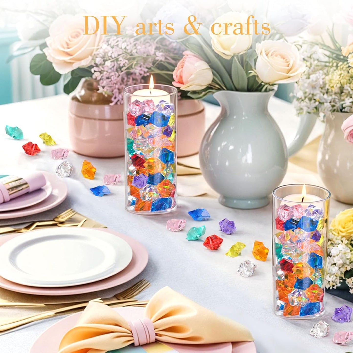 DomeStar 150Pcs Multicolored Fake Gems, Crushed Ice Rocks Fake Gemstones Plastic Crystals for Crafting Sensory Bin Filler Diving Toys Vase Fillers Table Scatter Decoration(Color Random)