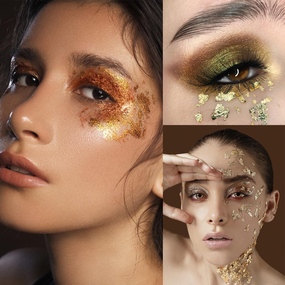 Gold Flakes for Resin, 2 Bottles 10g Imitation Golden Foil Gilding Flake Metallic Leaf for Cake Decoration Chocolate Making Nails Painting Art Crafts with Bamboo Tweezers (Silver, Copper Colors)