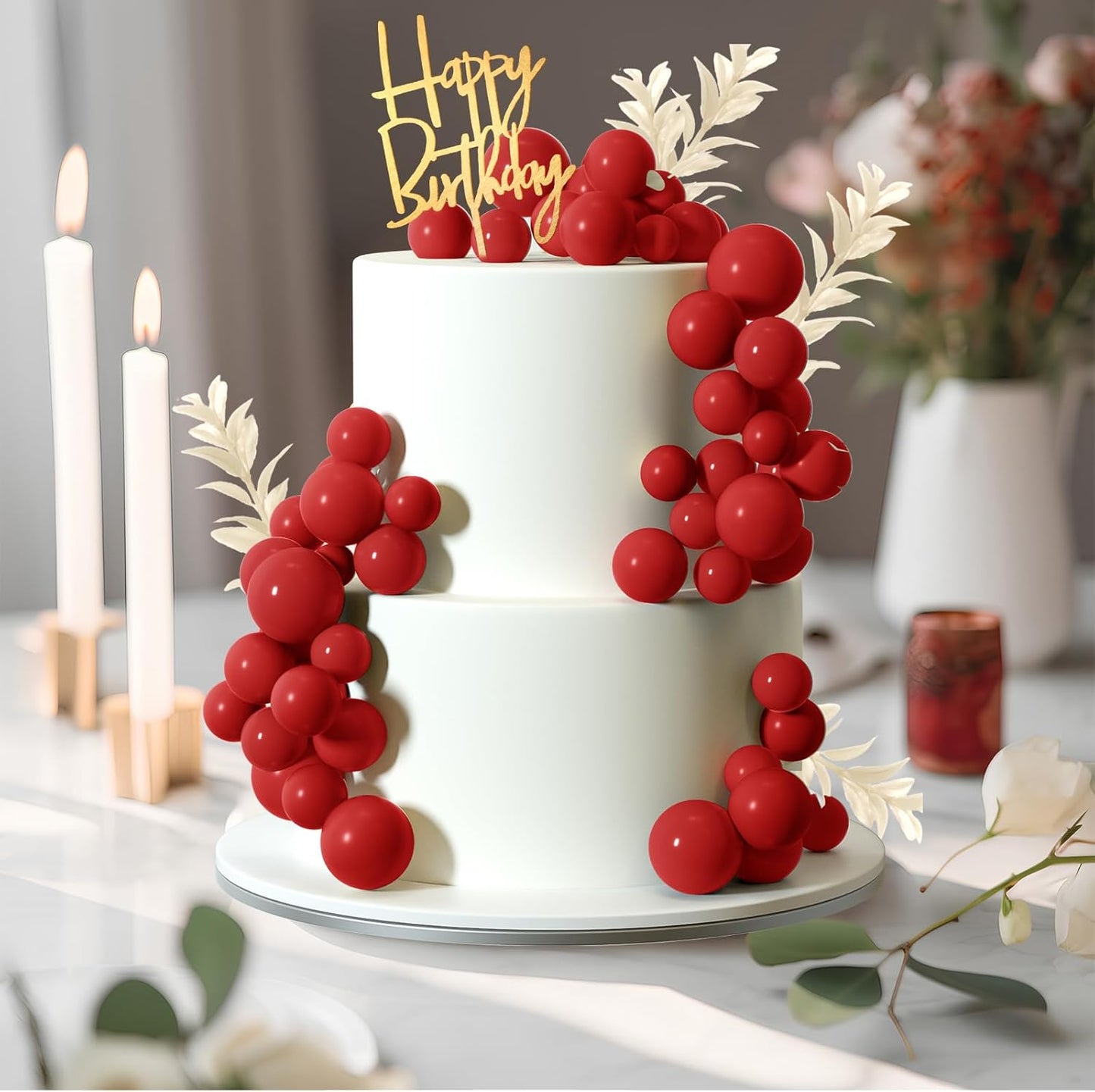 MIAHART Ball Cake Toppers Boho Grass Cake Topper Ball Cake Insert Decoration for Birthday Wedding Baby Shower Party Decorations Boho Themed Party Supplies (Red)