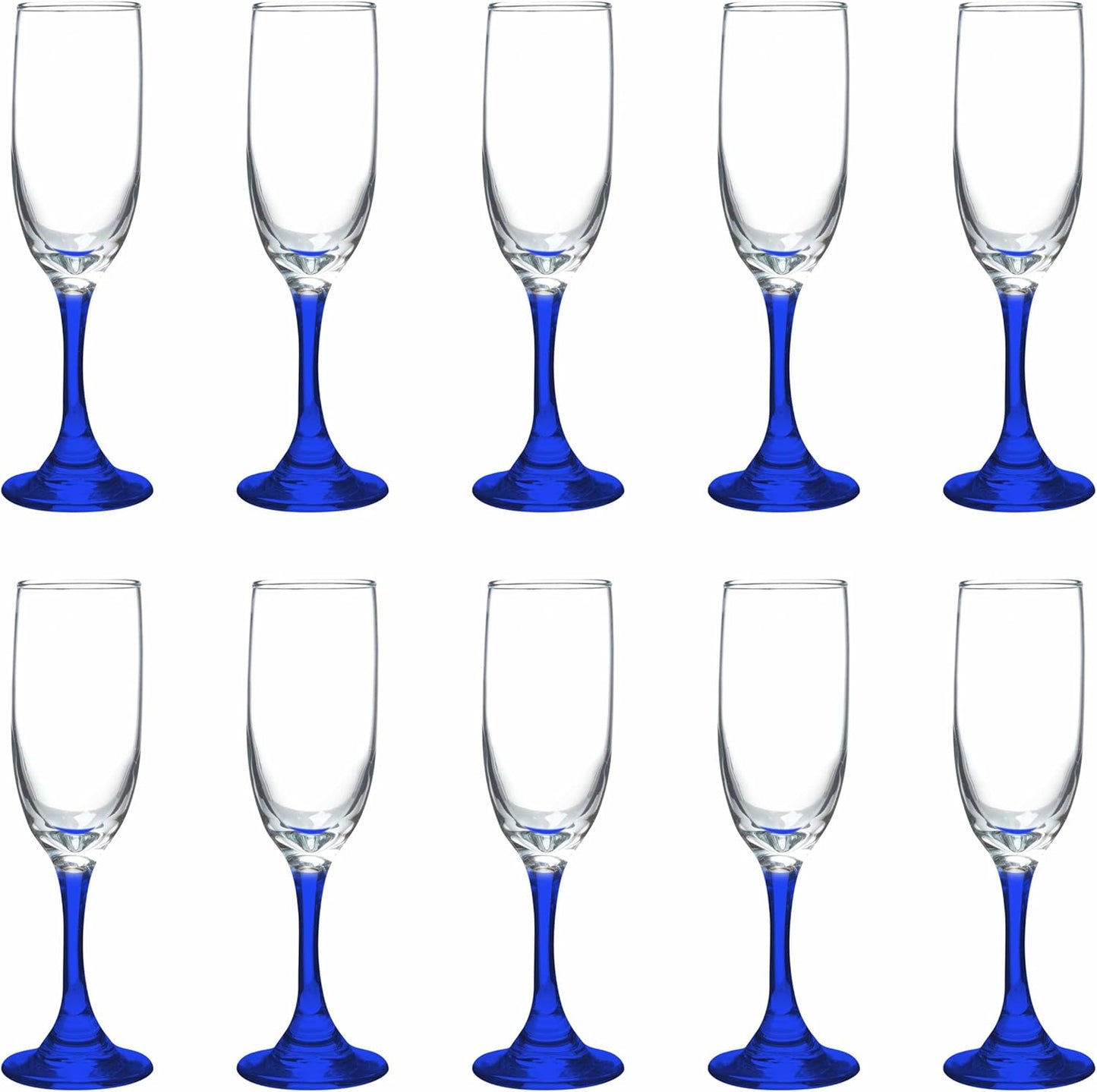 DISCOUNT PROMOS Premiere Champagne Flutes 6.25 oz. Set of 10, Bulk Pack - Elegant Drinkware for Weddings, Events, & Promotional Gifts - Blue