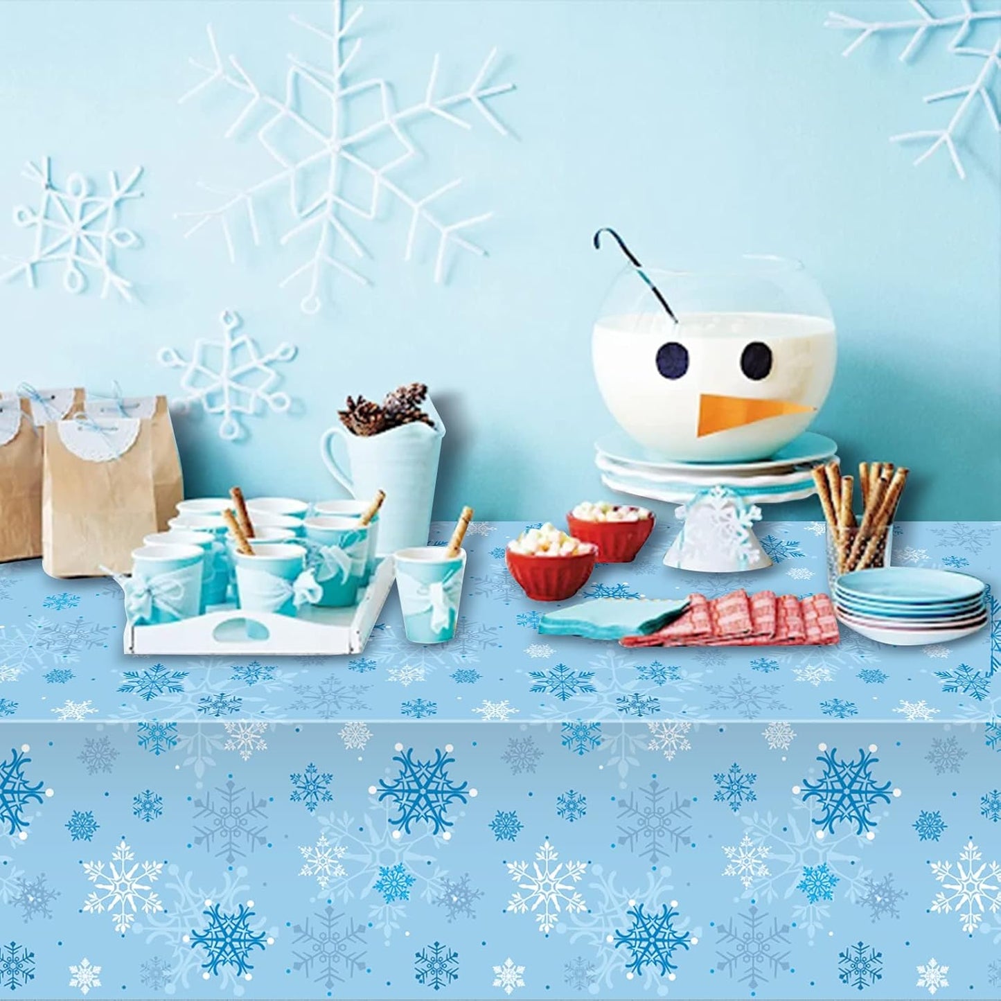 12 Pieces Christmas Snowflake Party Tablecloth Decorations,Plastic Ice Blue and White Winter Wonderland Table Cover for Winter Christmas Birthday Holiday Party Decorations and Supplies,54x108 inch
