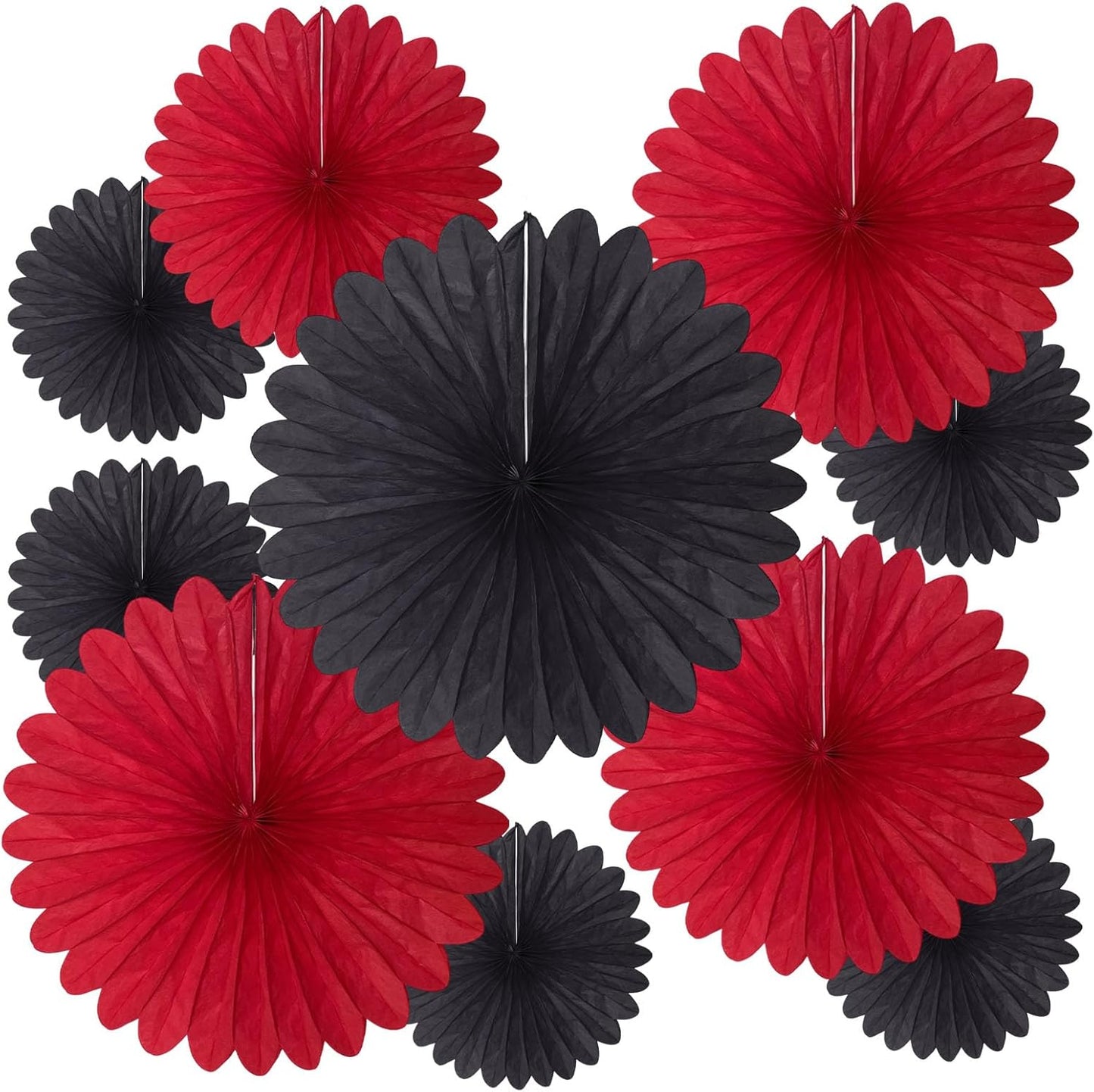 20 Pcs Black Red Hanging Paper Fan, Round Paper Fans Decorations Set for Weddings, Birthdays, Engagement, Bridal Shower, Bachelorette Party Supplies Decor