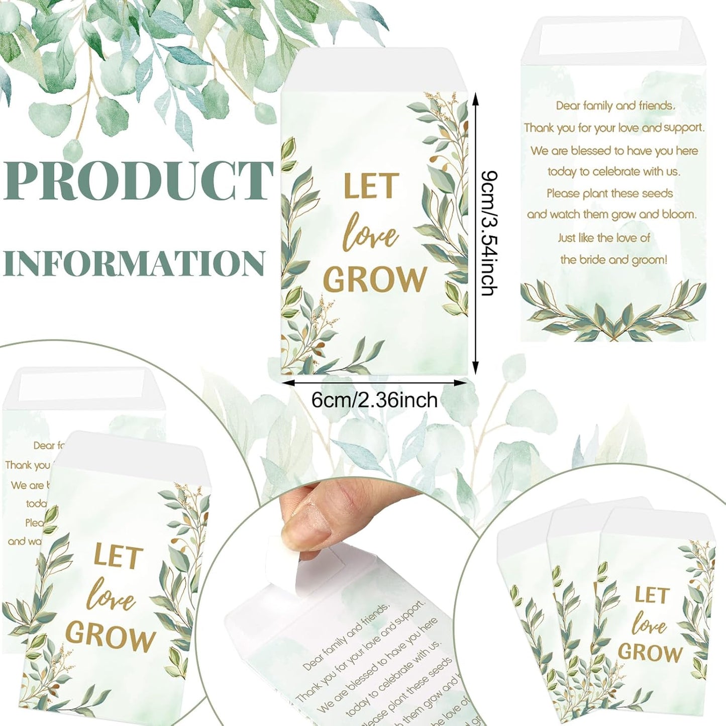 Ctosree 50 Sets Let Love Grow Wedding Favors for Guests Include Self Adhesive Seed Packets (Seed Not Include) White Flowerpot Thank You Tags and Organza Gift Bags for Bridal Shower Wedding Party Favor