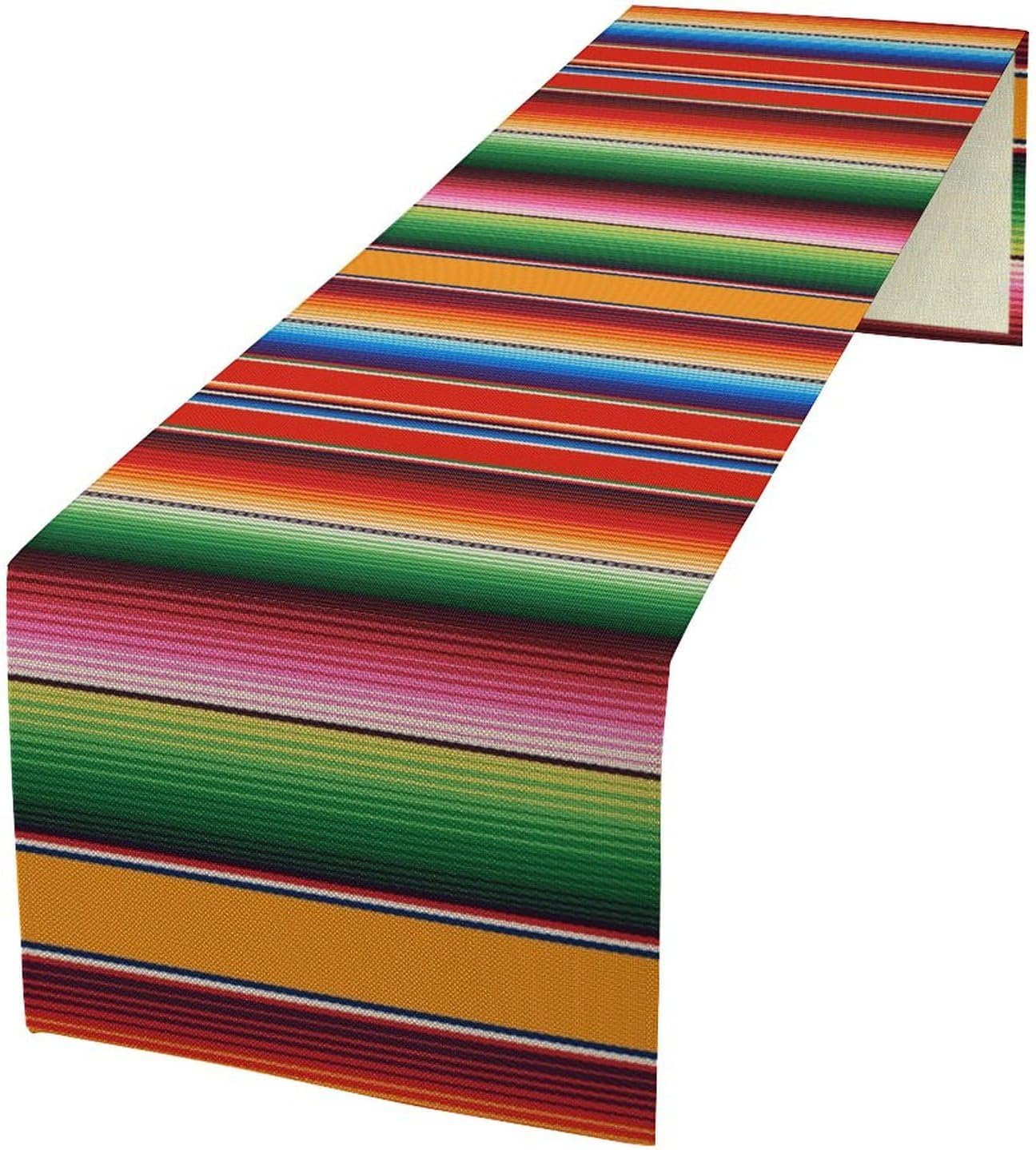 Mexican Table Runner,Colorful Stripe Art Table Runner for Kitchen Dining Table Home Party Decoration 13x72 Inch
