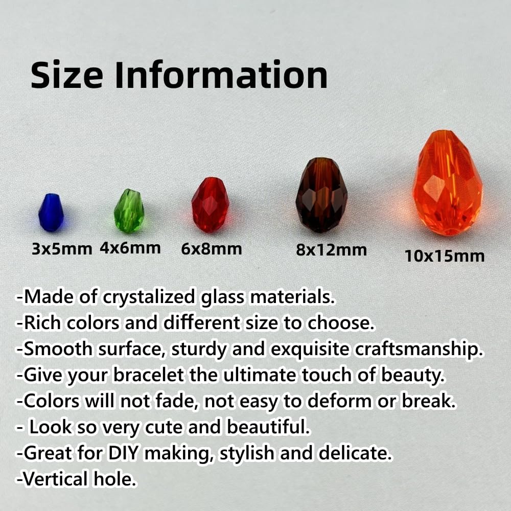 50pcs 10x15mm Teardrop Crystal Glass Beads for Jewelry Making, Faceted Vertical Hole Teardrop Glass Spacer Beads for Wind Chimes Bracelet Earring Necklace DIY Craft(Mix Colors)