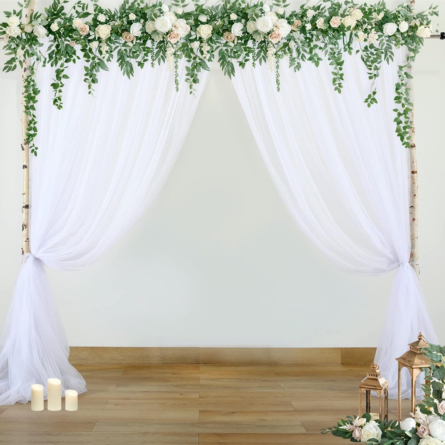 White Sheer Tulle Backdrop Curtains for Parties Wedding White Curtain Backdrop for Bridal Shower Birthday Party Baby Shower Photos Background 20ft x 8ft(5ft x 8ft, 4 Panels)