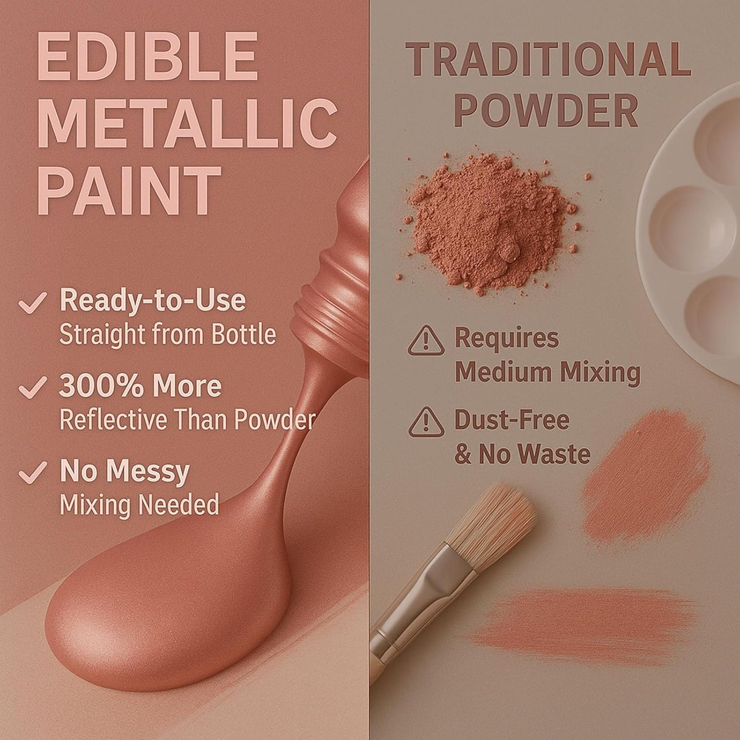 Rose Gold Metallic Edible Paint for Baking – Food Grade Edible Gold Dust Drink Glitter for Shimmer Cake Decorating, Cookies,Cupcakes,Cocktails – 15ml Perfect for Holidays,Wedding,Birthday Decorating