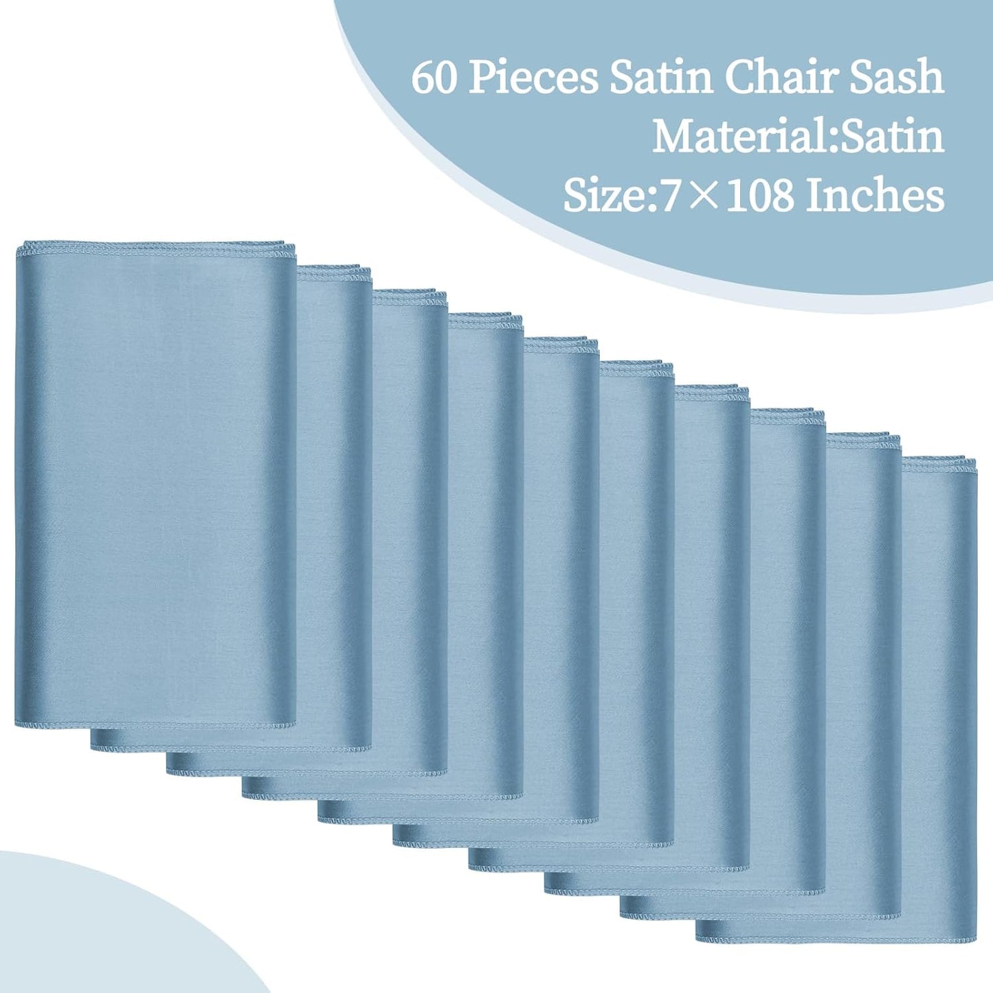 fani 60 PCS Dusty Blue Satin Chair Sashes Bows Universal Chair Cover for Wedding Reception Restaurant Event Decoration Banquet,Party,Hotel Event Decorations (7 x 108 inch)