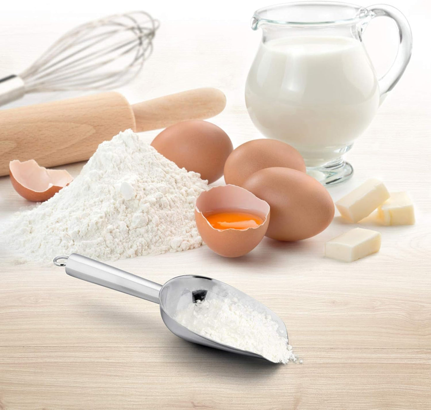 P&P CHEF Canister Scoop Set of 3, Ice Candy Scoop, Stainless Steel Multipurpose Food Scooper for Buffet Jar Freezer, Mirror Finish & Dishwasher Safe, Silver, 3+3+3 Oz