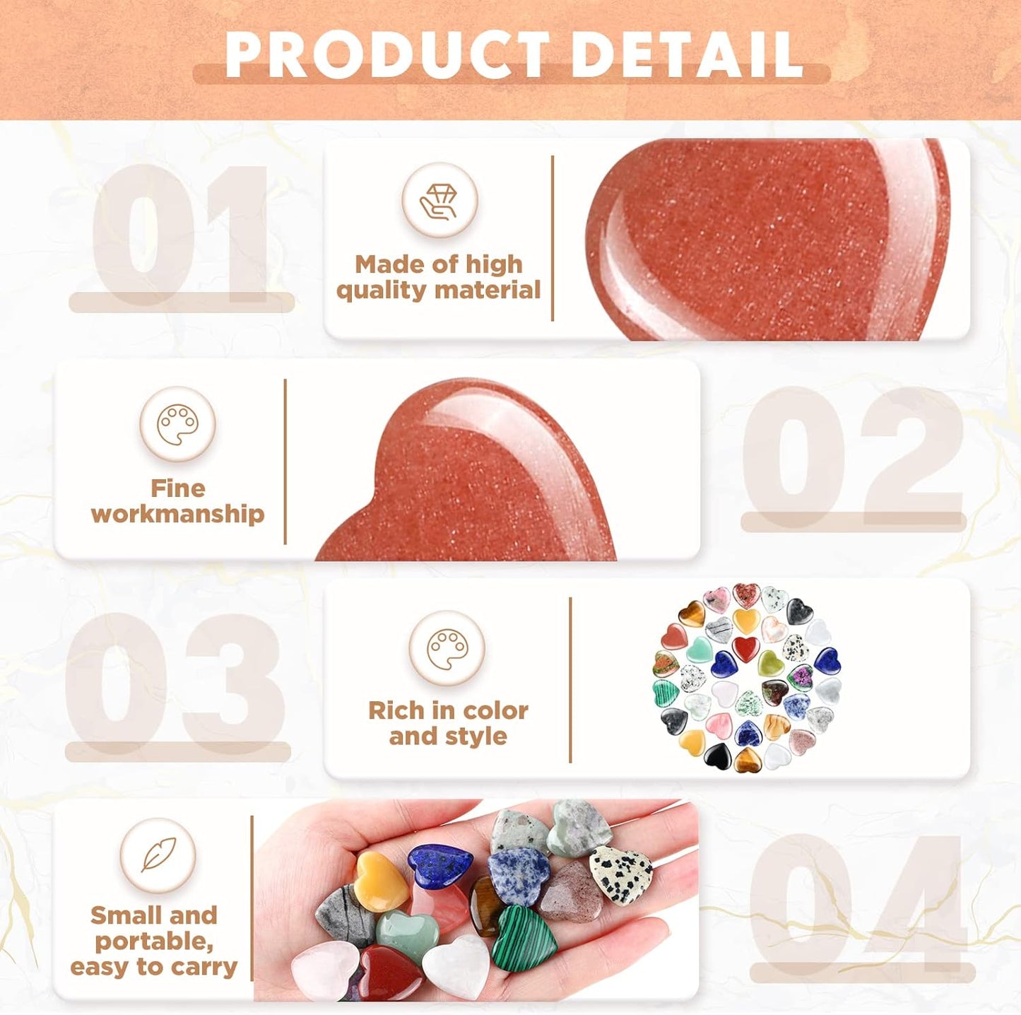 Nuenen 40 Pcs 0.8 Inch Worry Stone Bulk Crystals Heart Shaped Rock Tiny Trinkets Stone Inspirational Healing Crystal Gemstone Love Carved Rock Mom Women