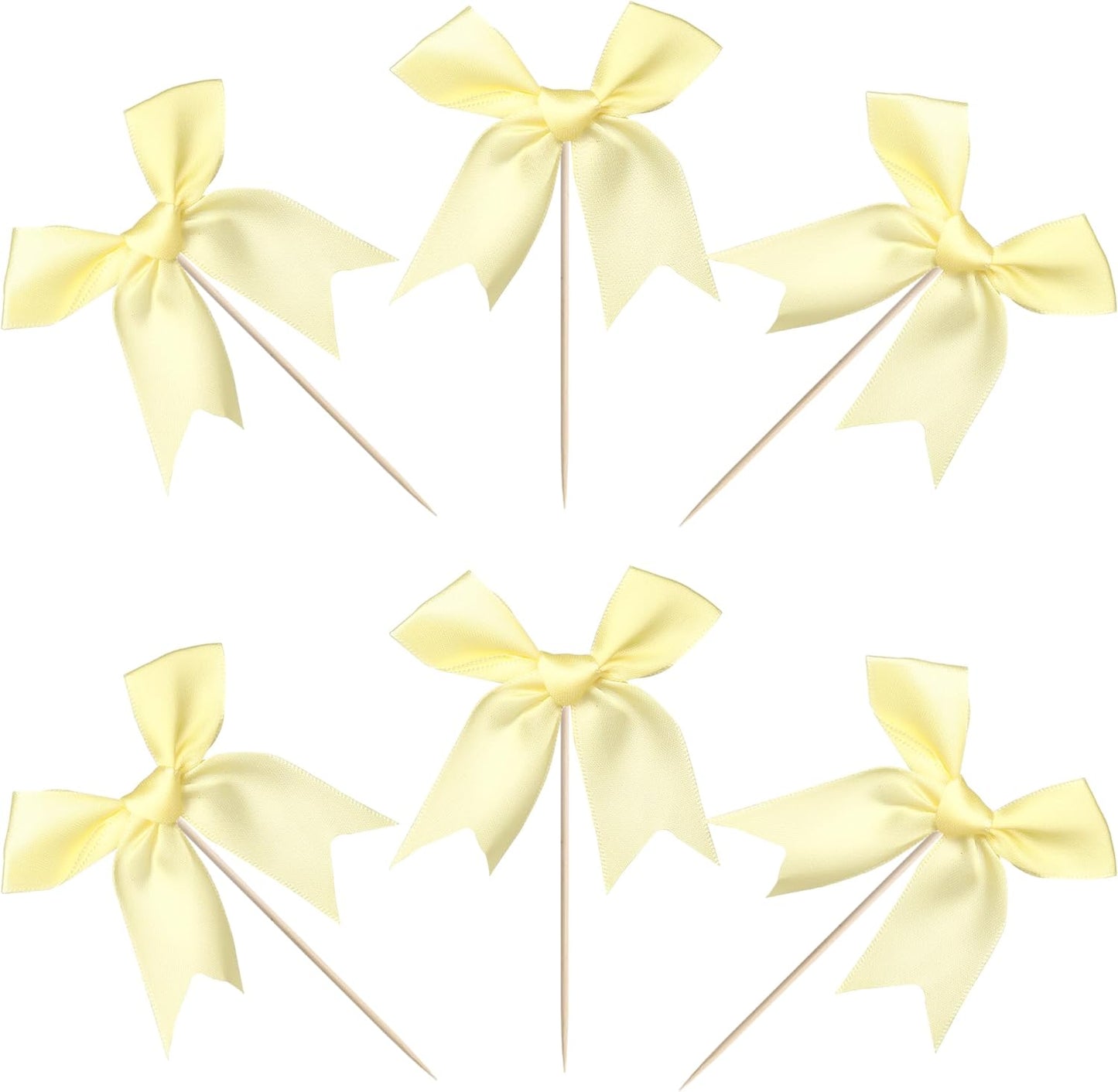 24 PCS Bow Cupcake Toppers Bow Cupcake Picks Bowknot Birthday Party Decorations Bowknot Cake Dessert Picks for Baby Shower Birthday Wedding Bridal Engagement Party Cake Decorations Supplies Yellow