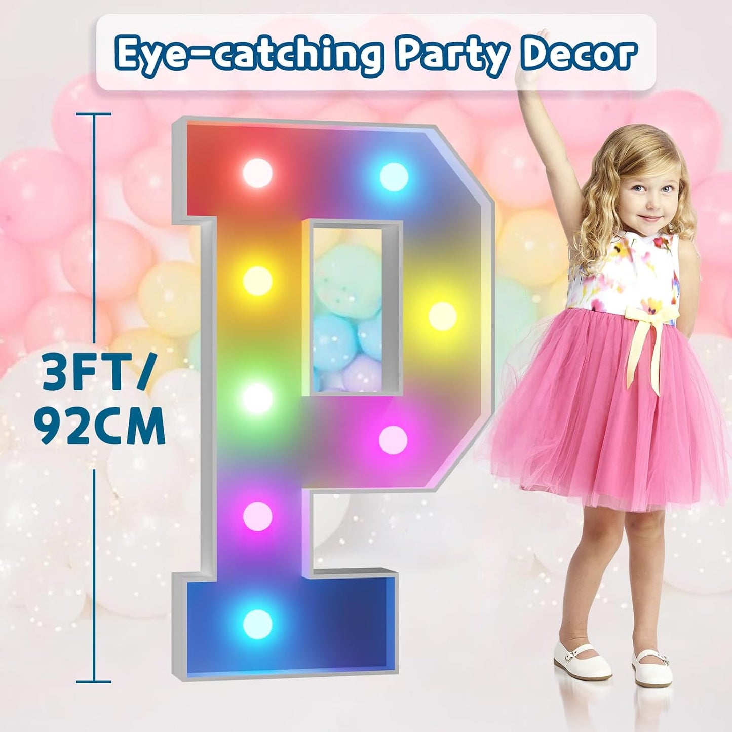 imprsv 3FT Colorful Marquee Light Up Letters P, 18 Color Light Up Alphabet Sign with Remote, Baby & Large Letters for Baby Shower, Birthday, Engagement, Wedding Party Decor