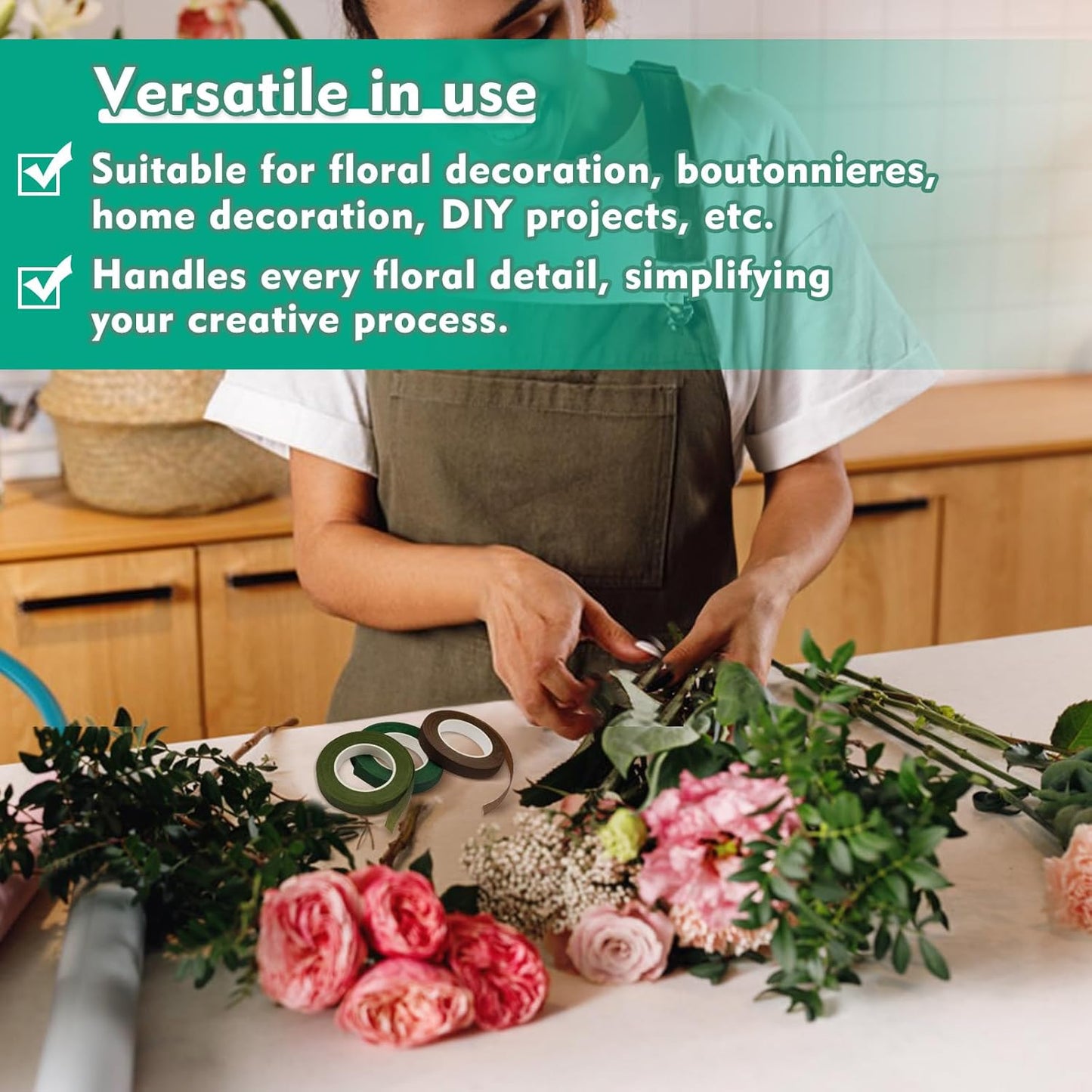 Floral Tape 1/2inch Flower Tape, Flower Tape for Bouquet Stem Wrap Floral Arranging Craft Projects Corsages, Wedding Bouquet