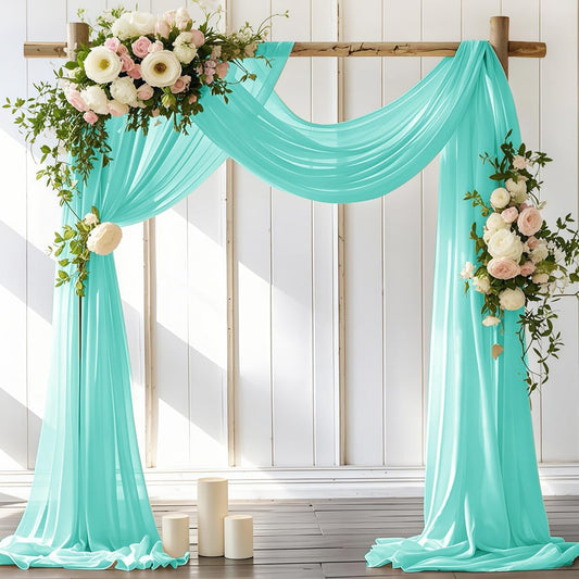 Wedding Arch Draping Fabric 1 Panel 30'' x 18FT Teal Sheer Chiffon Arch Drapery for Photo Booth Bridal Shower Baby Shower Church Decor Newborn Photography Christening Outdoor Party