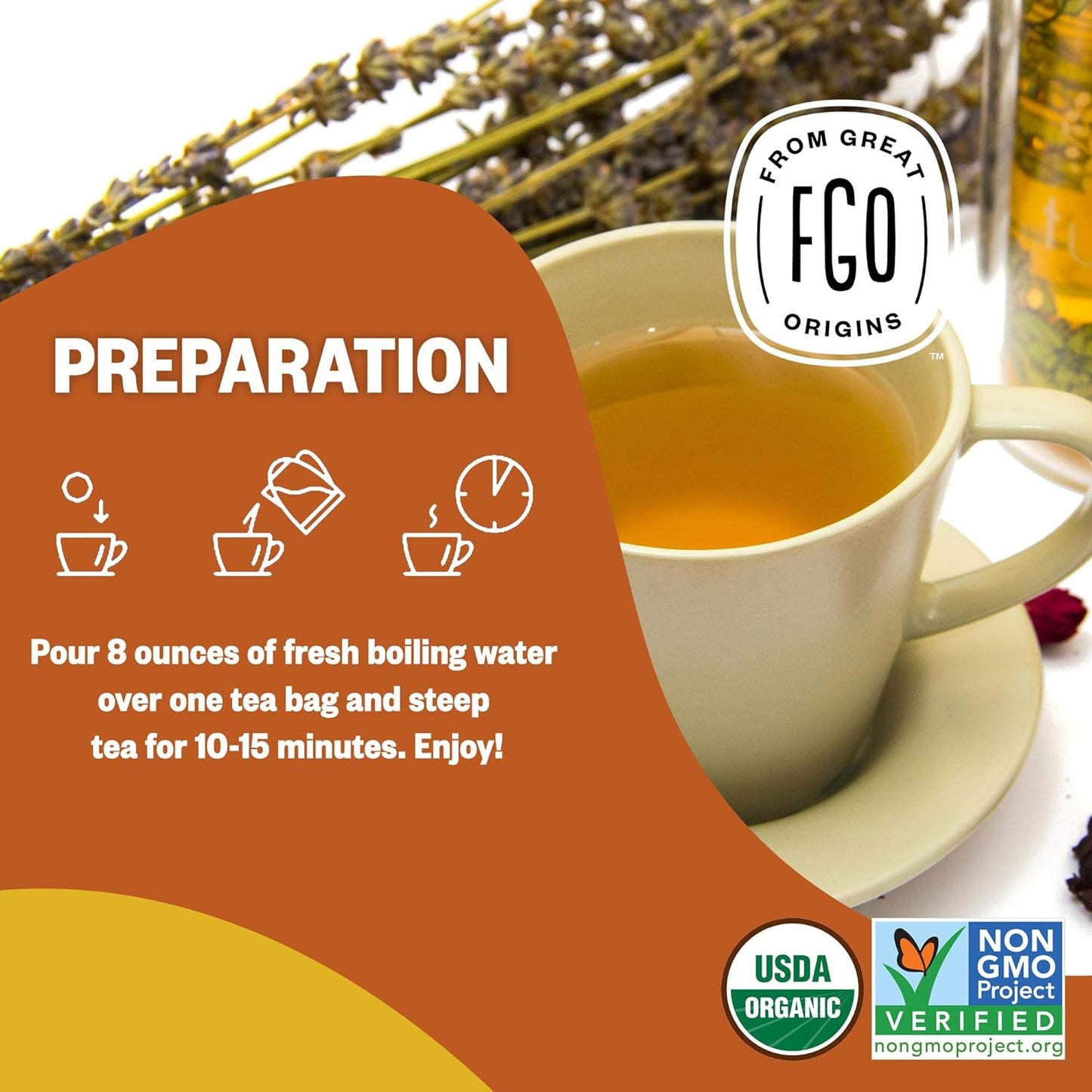 FGO Organic Turmeric Ginger Herbal Tea, 40 Count, Eco-Conscious Tea Bags, Caffeine Free (Pack of 1)