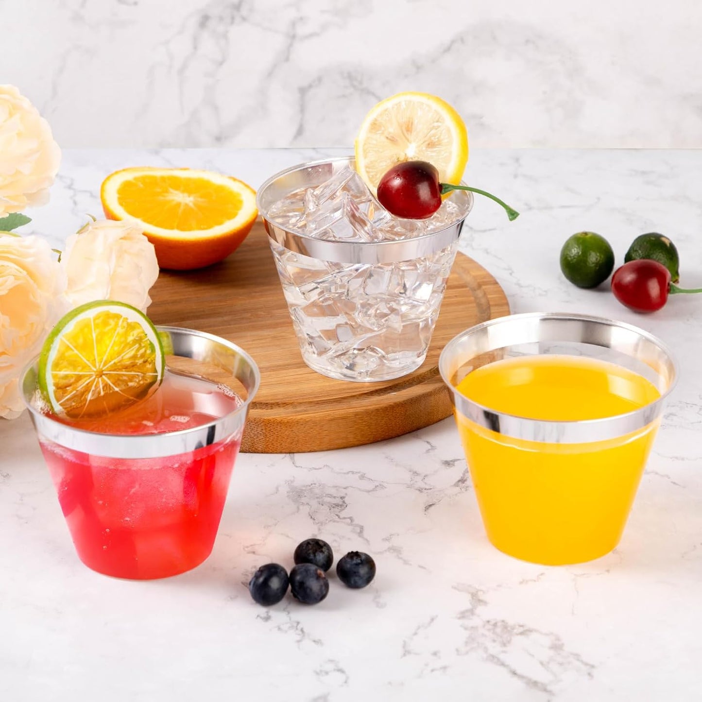 Goodluck 100PCS 9oz Disposable Silver Cups - Plastic Cocktail Glasses for Parties, Weddings, Thanksgiving & Christmas