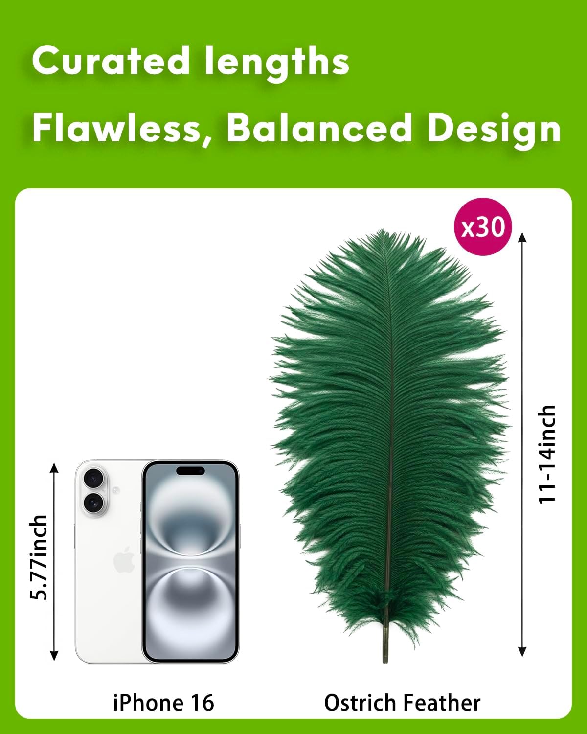 NEWONG 30pcs Dark Green Ostrich Feathers Natural Bulk 11-14inch(28-35cm) Vase Craft Wedding Home Party Centerpieces Christmas Day Decoration