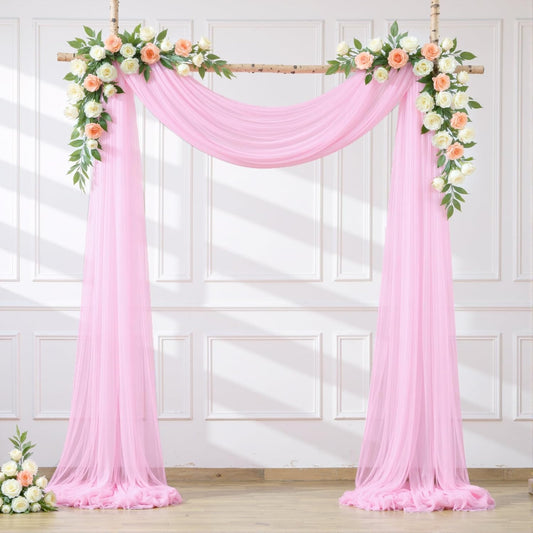 Wedding Arch Draping Fabric Backdrop 1 Panel 60" x 26Ft Pink Drapes Curtains for Wedding Reception Sheer Tulle Backdrop Curtain for Ceremony Birthday Party Baby Shower Arbor Ceiling Decorations