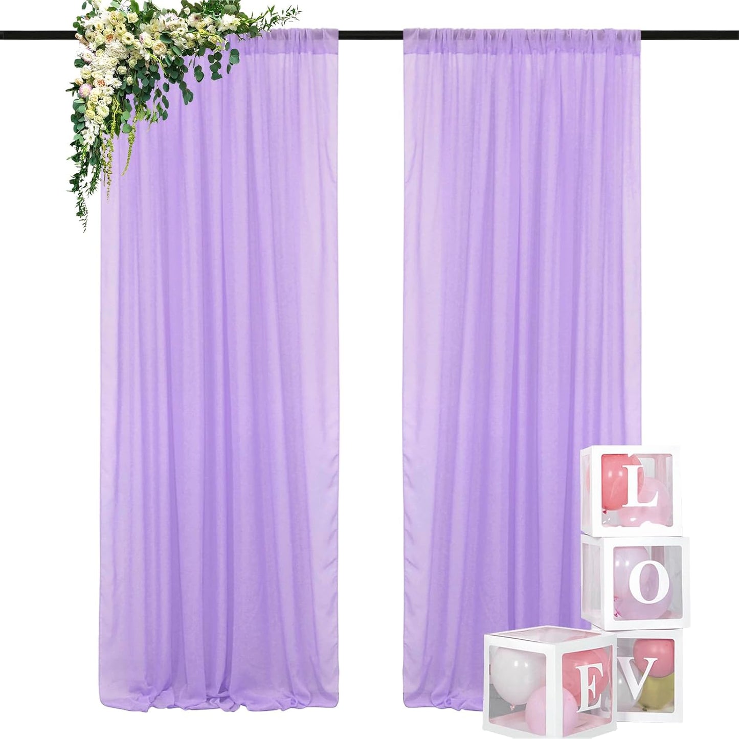 DUOBAO Chiffon Backdrop Curtain-2 Panels 29x96-Inch Wedding Backdrops Drapes Lavender Sheer Curtain Panels Tulle Drape Chiffon Fabric Photography Background for Party (29''x96''x2pcs, Lavender)