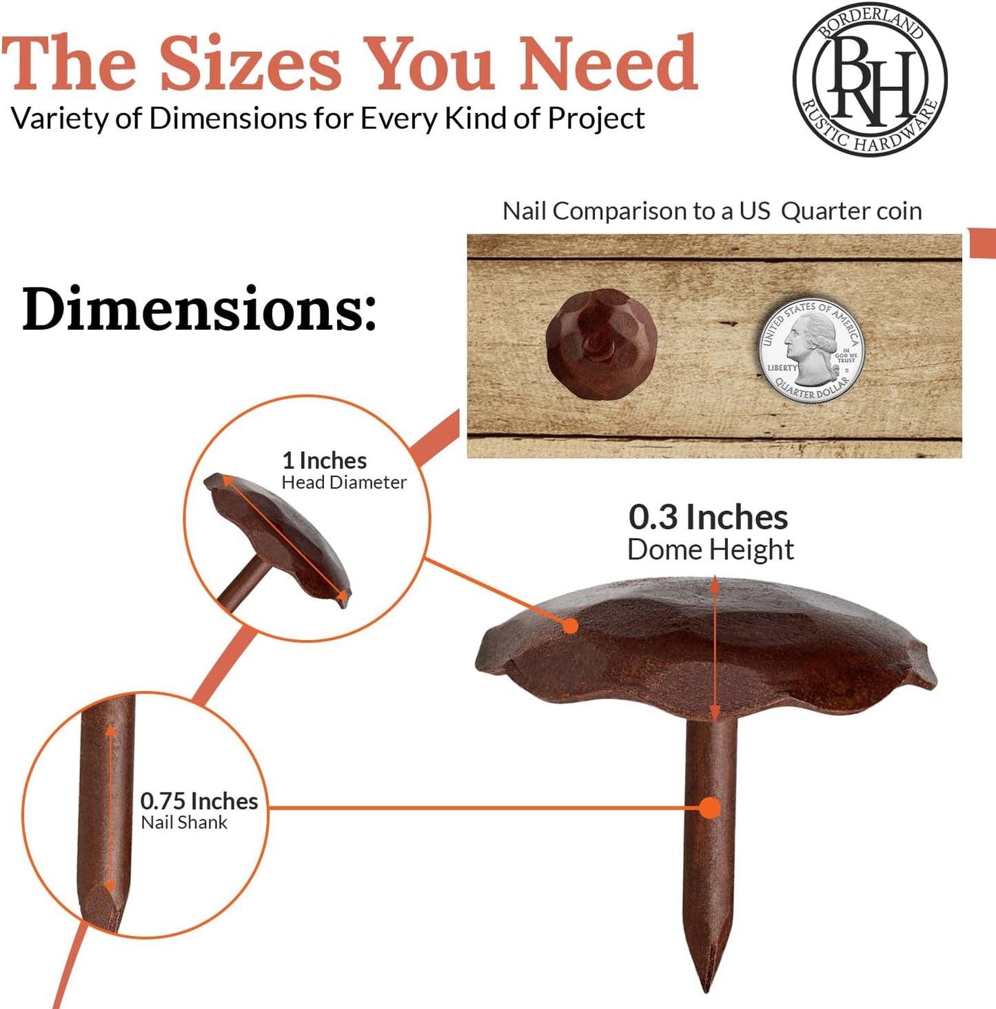 50 Pack 1" Small Round Head Iron Clavos Decorative Nails – Sealed Rusted – Handmade Rustic Round Fasteners for Farmhouse Shutter, Faux Wood, Barn Door, Shutters, and Gates – Ornamental Wood Accent